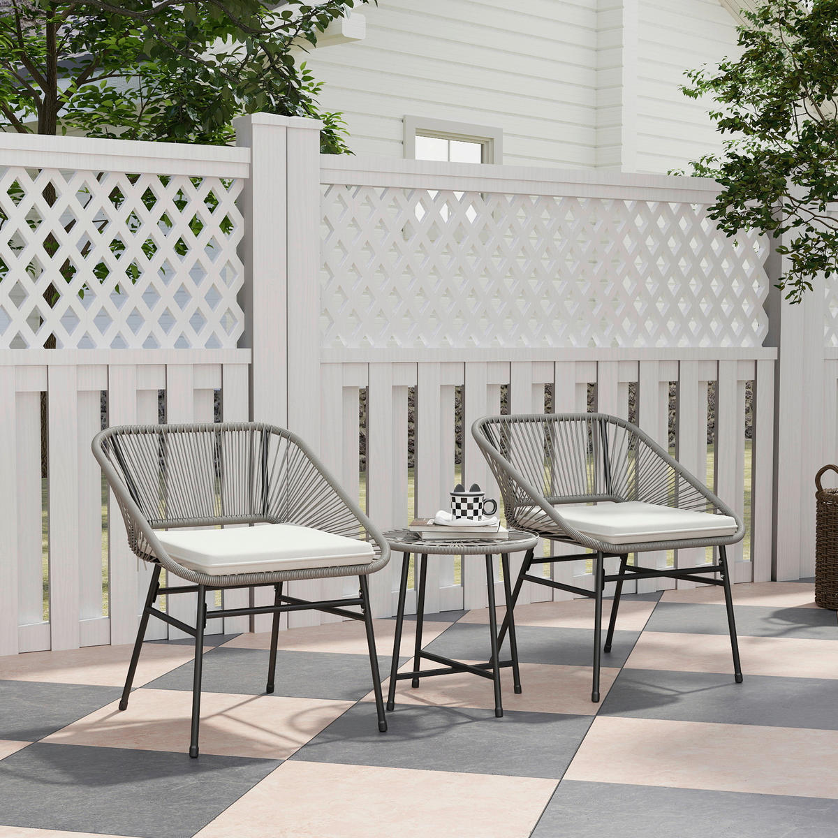 Outsunny Balkonmöbel-Set dunkelgrau Polyethylen B/H/L: ca. 63x76x65 cm Balkonmöbel Set - dunkelgrau (65,00/63,00/76,00cm) - Outsunny