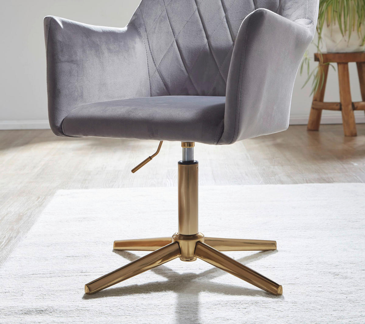 Drehstuhl grau gold Samt Eisen Drehstuhl - gold/grau (55,00/97,00/55,00cm) - Wohnling