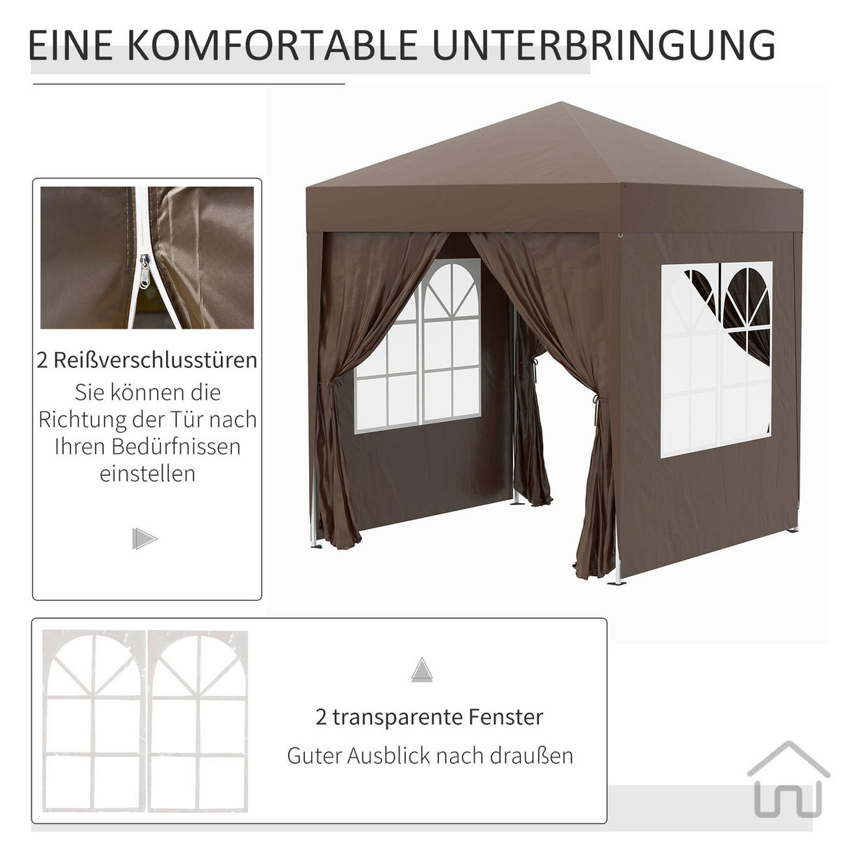 Outsunny Faltpavillon braun Stoff B/H/L: ca. 200x240x200 cm Faltpavillon - braun (200,00/200,00/240,00cm) - Outsunny