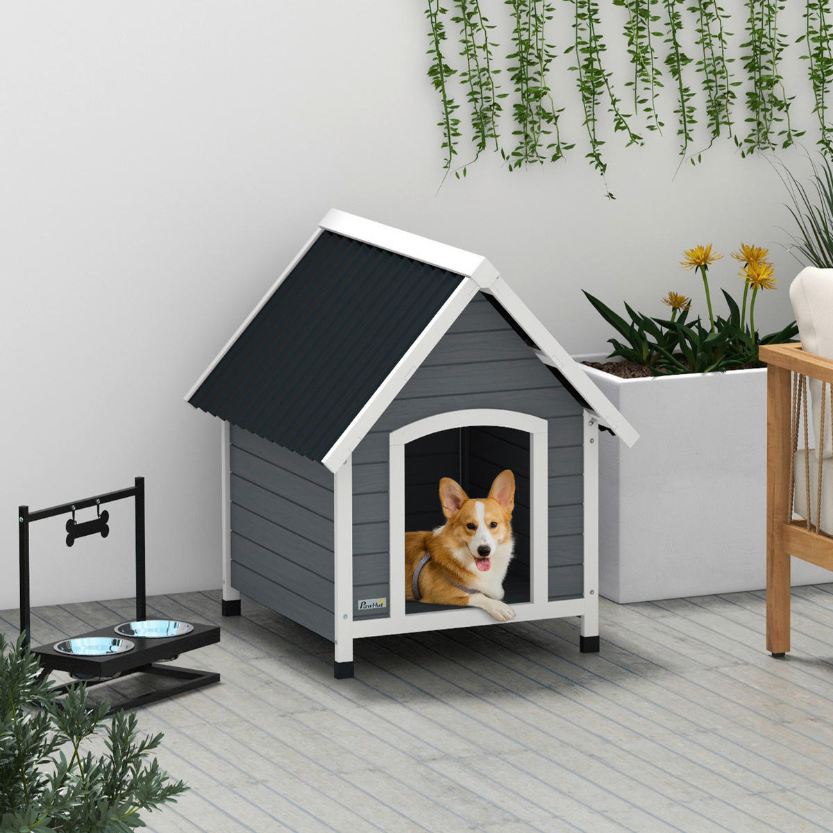 PawHut Hundehütte grau Kunststoff B/H/L: ca. 88x82x75 cm Hundehütte - grau (75,00/88,00/82,00cm) - PawHut