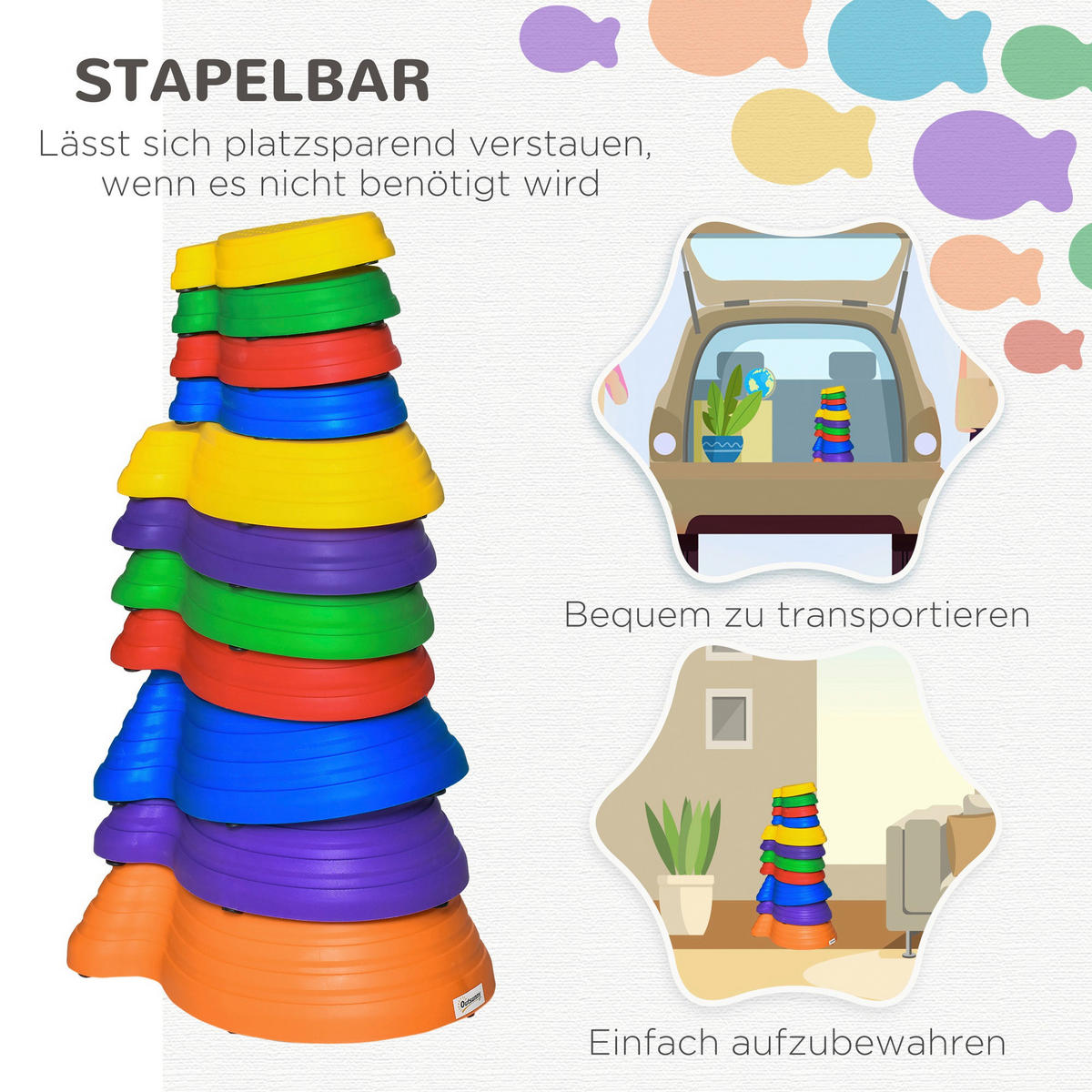 Outsunny Kinder Balanciersteine 11-tlg. B/H/L: ca. 31x42x20 cm Flußsteine - bunt (20,00/31,00/42,00cm) - Outsunny