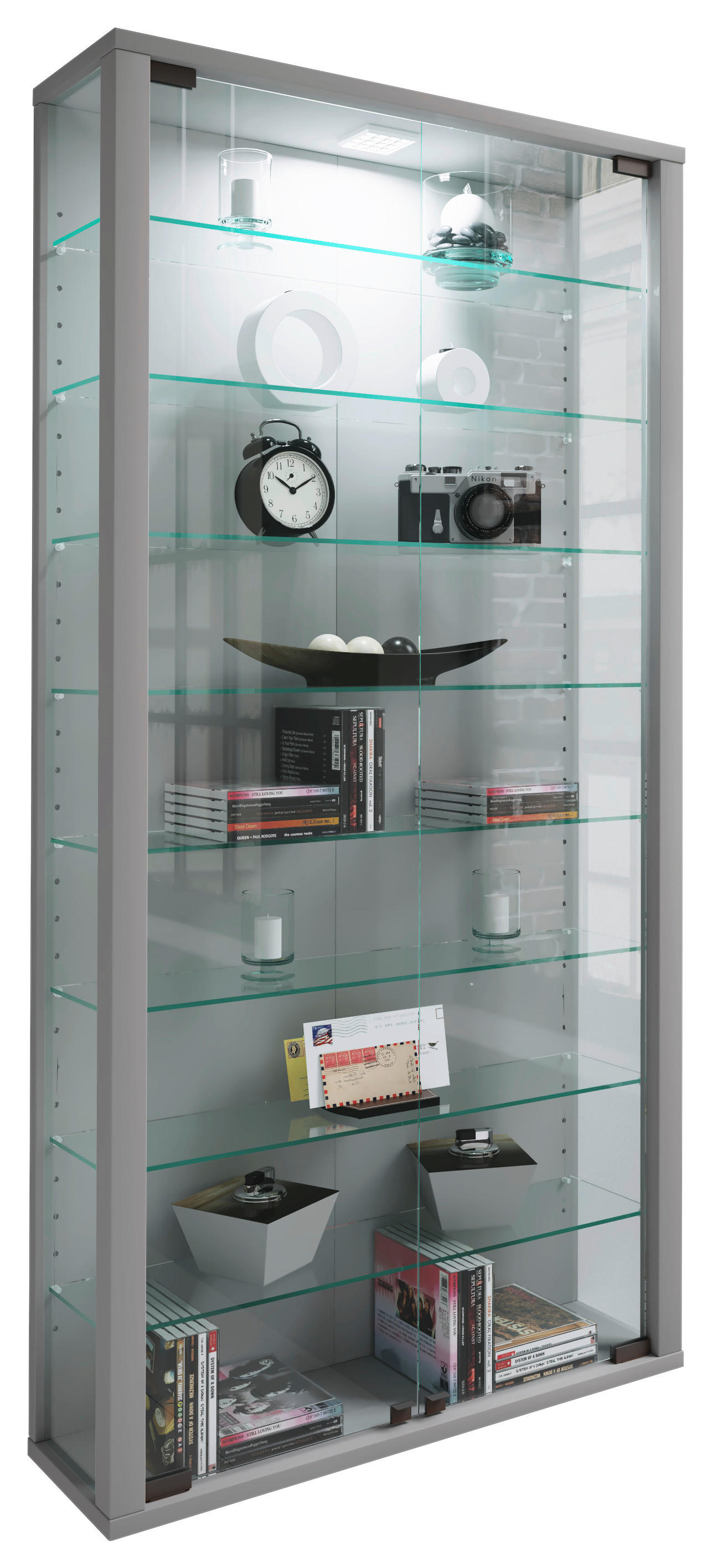 Vitrine Vitrosa Maxi silber Holzwerkstoff Glas B/H/T: ca. 59x113x18 cm