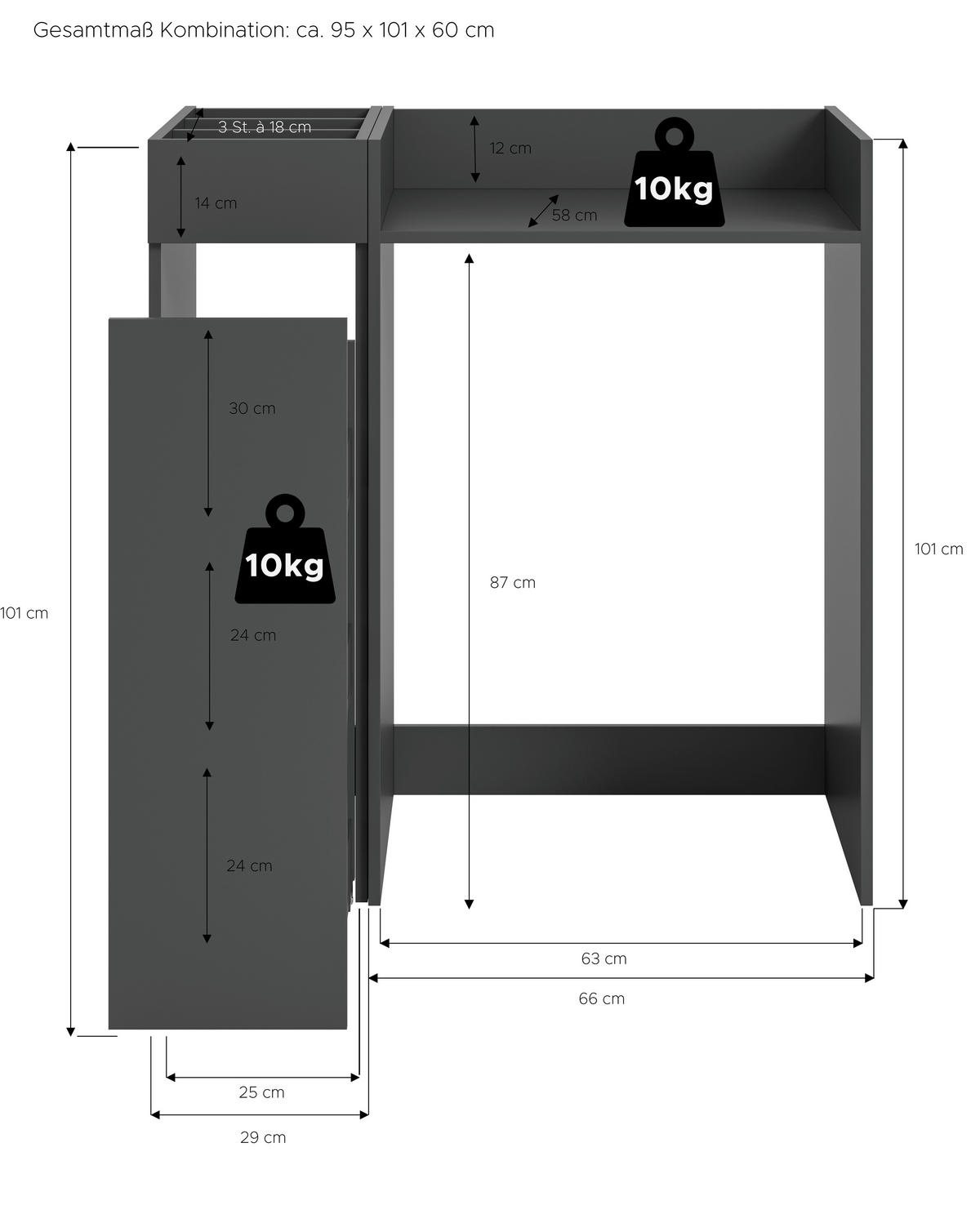 Waschmaschinenumbauschrank Free anthrazit B/H/T: ca. 95x101x60 cm Free - anthrazit (95,00/101,00/60,00cm) - xonox.home