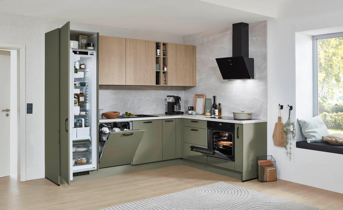 nobilia Winkelküche Senso olive Lack Premium Matt B/H/T: ca. 280x224x205 cm Senso - Eiche/Lichtgrau (280,00/224,00/205,00cm) - nobilia
