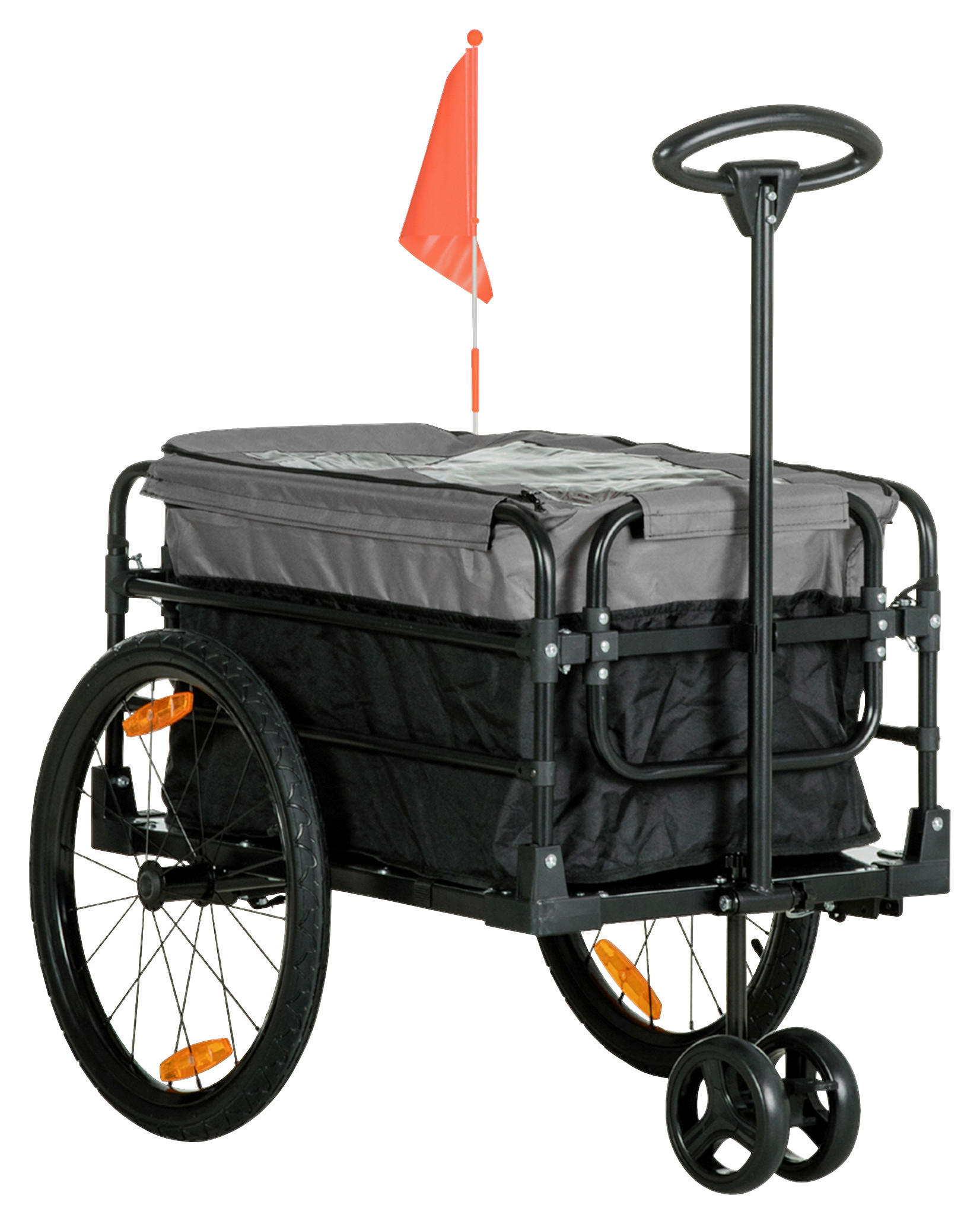 HOMCOM Fahrradanhänger grau grau B/H/L: ca. 64x130x103 cm Lastenanhänger - schwarz/grau (103,00/64,00/130,00cm) - HOMCOM