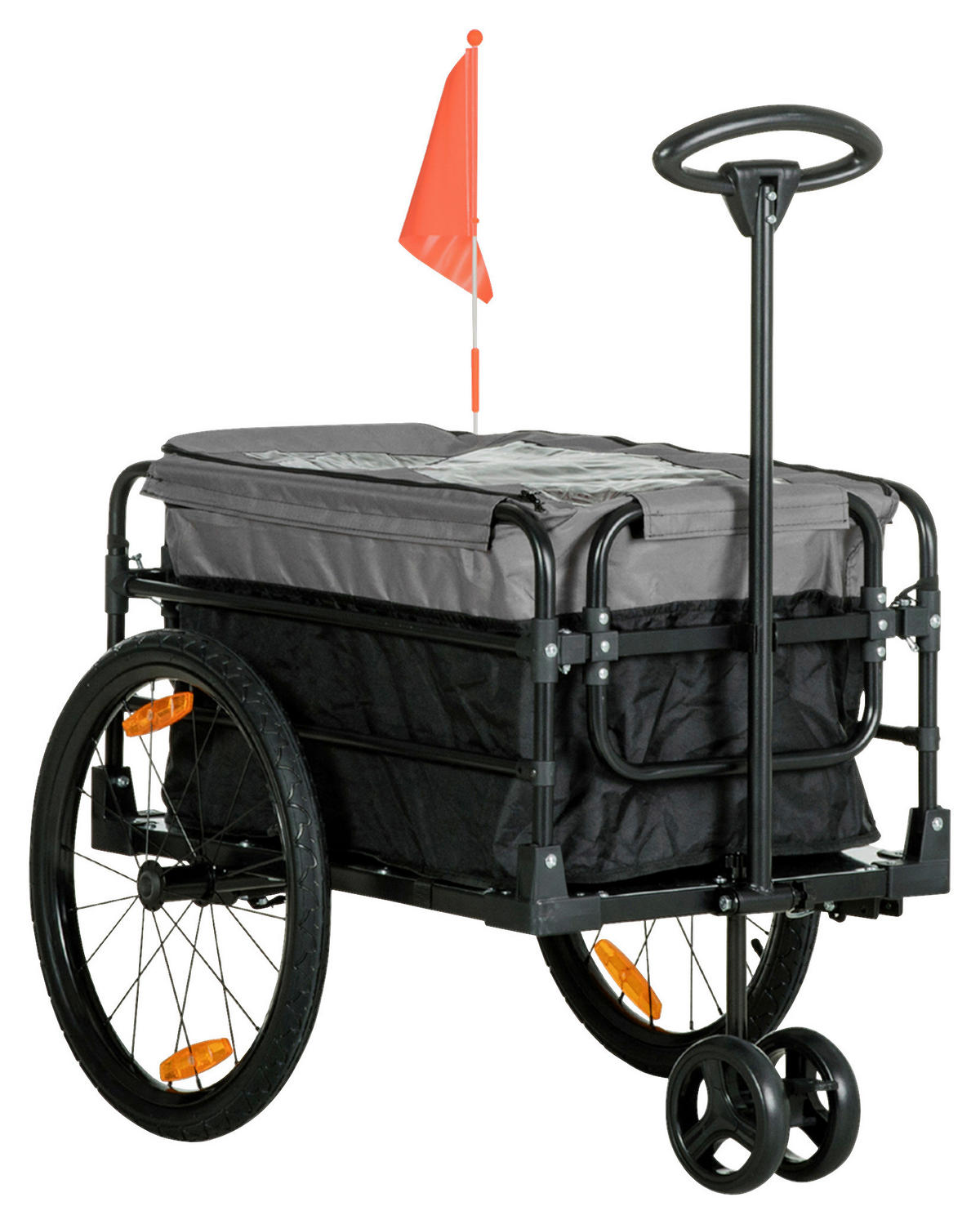 HOMCOM Fahrradanhänger grau grau B/H/L: ca. 64x130x103 cm Lastenanhänger - schwarz/grau (103,00/64,00/130,00cm) - HOMCOM