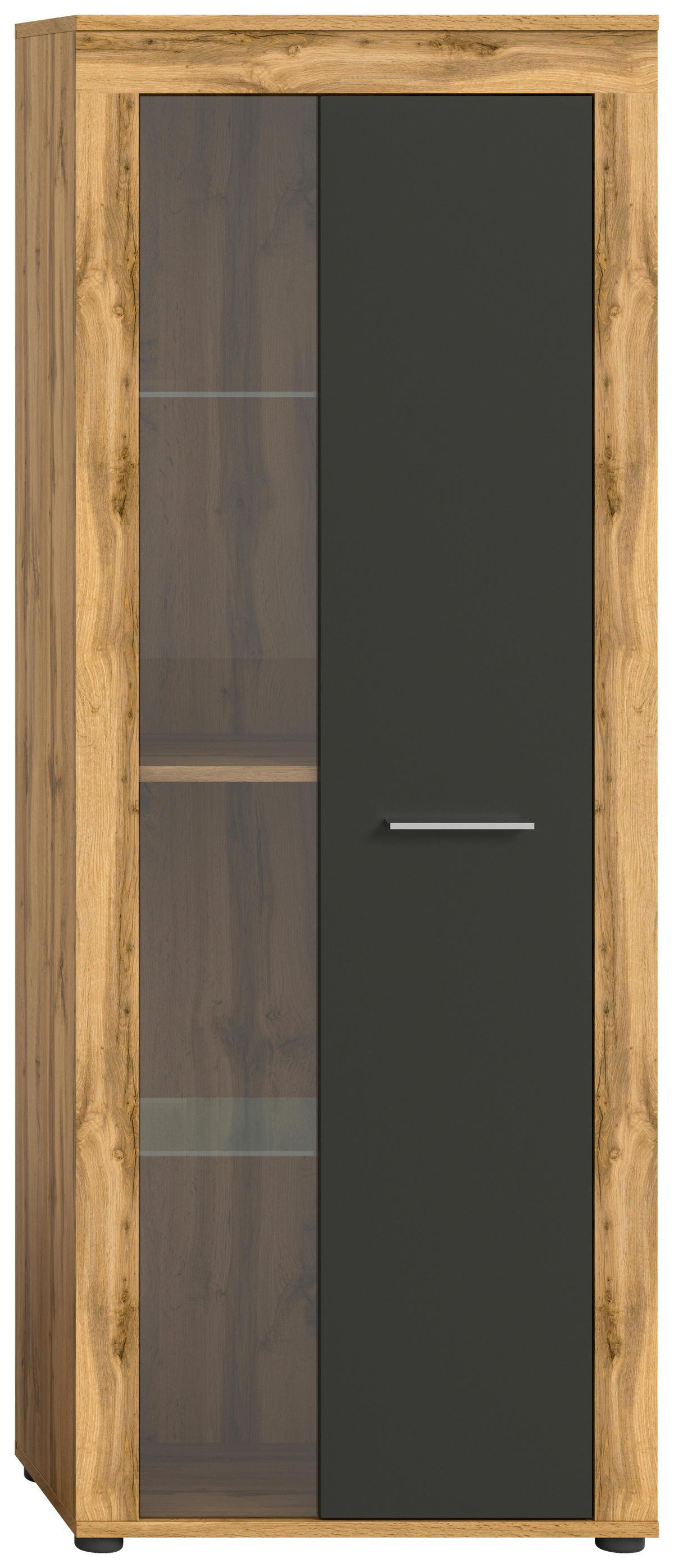 Vitrine Jam Eiche Wotan Nachbildung grau B/H/T: ca. 60x159x35 cm Jam - Eiche/grau (60,00/159,00/35,00cm) - xonox.home