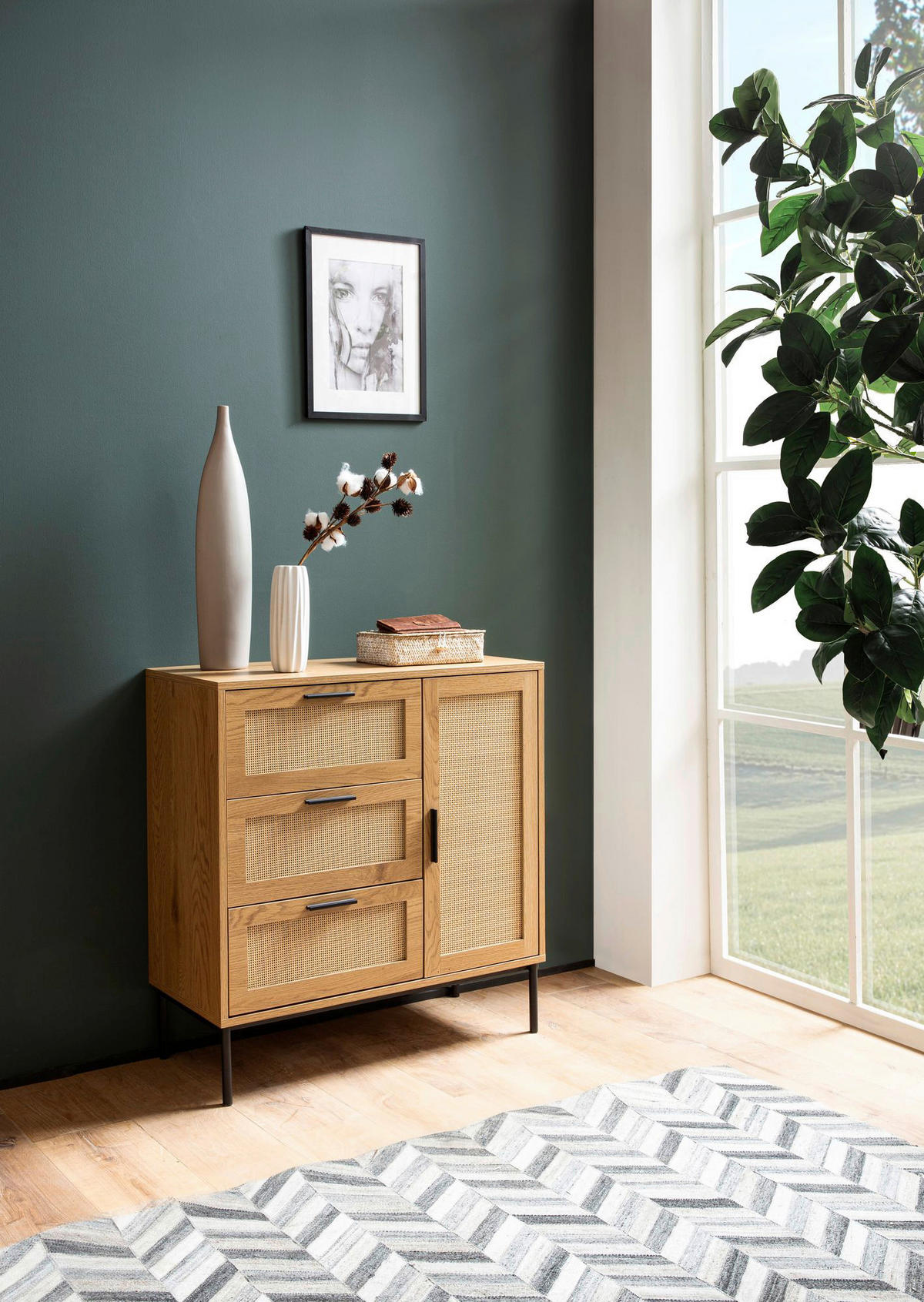 Sideboard natur Eiche Optik B/H/T: ca. 80x82x36 cm Sideboard - natur (80,00/82,00/36,00cm) - Wohnling