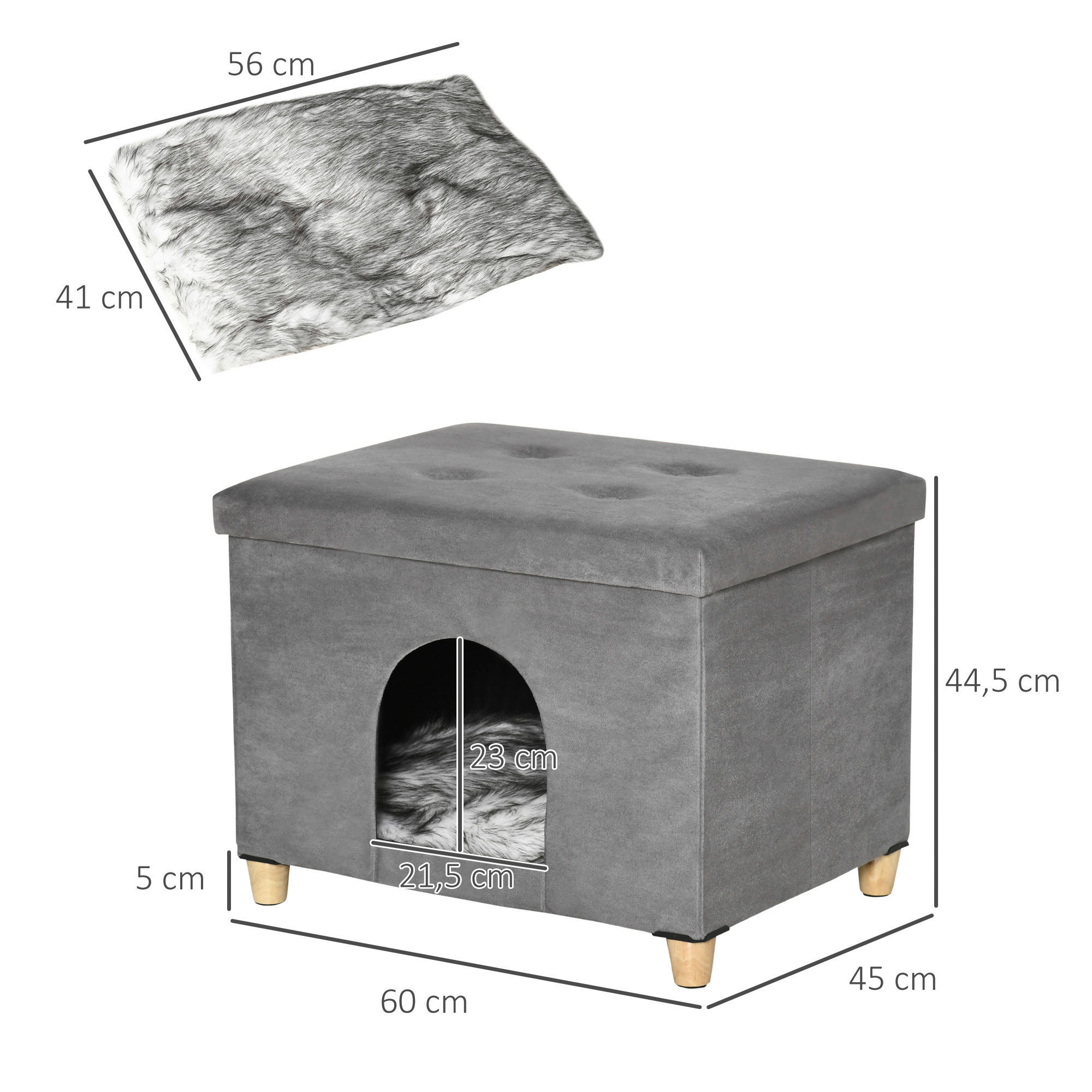 PawHut Katzenhaus grau Polyester B/H/L: ca. 45x44,5x60 cm Katzenhaus - grau (60,00/45,00/44,50cm) - PawHut