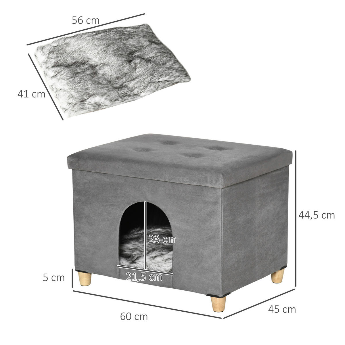 PawHut Katzenhaus grau Polyester B/H/L: ca. 45x44,5x60 cm Katzenhaus - grau (60,00/45,00/44,50cm) - PawHut