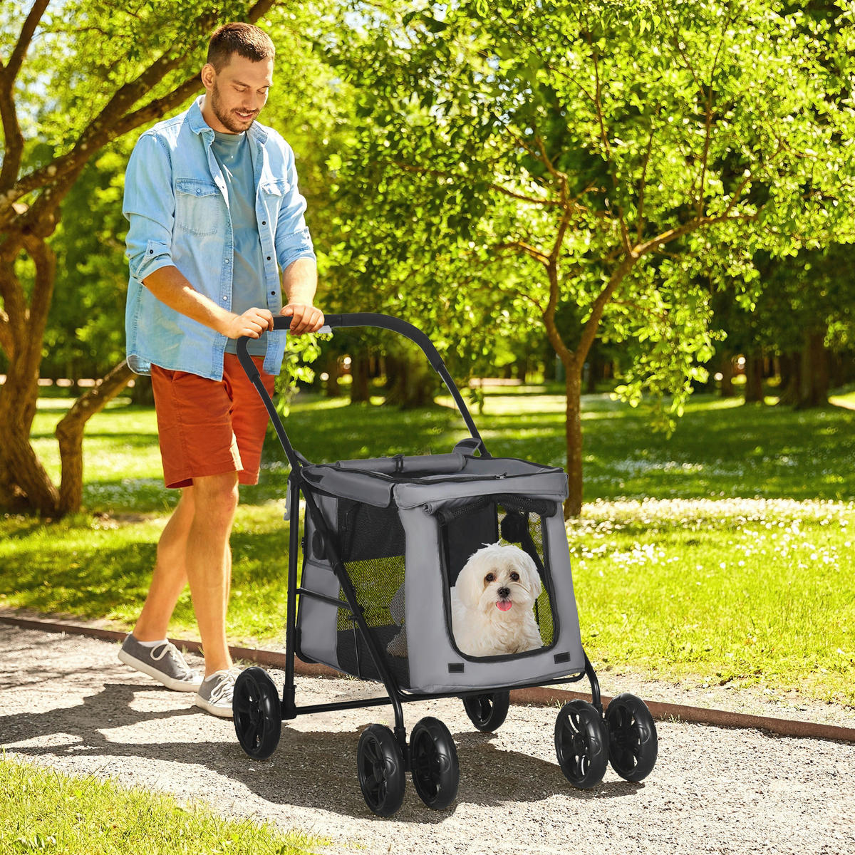 PawHut Hunde-Zubehör grau Polyester B/H/L: ca. 62x102x105 cm Hundewagen - grau (105,00/62,00/102,00cm) - PawHut