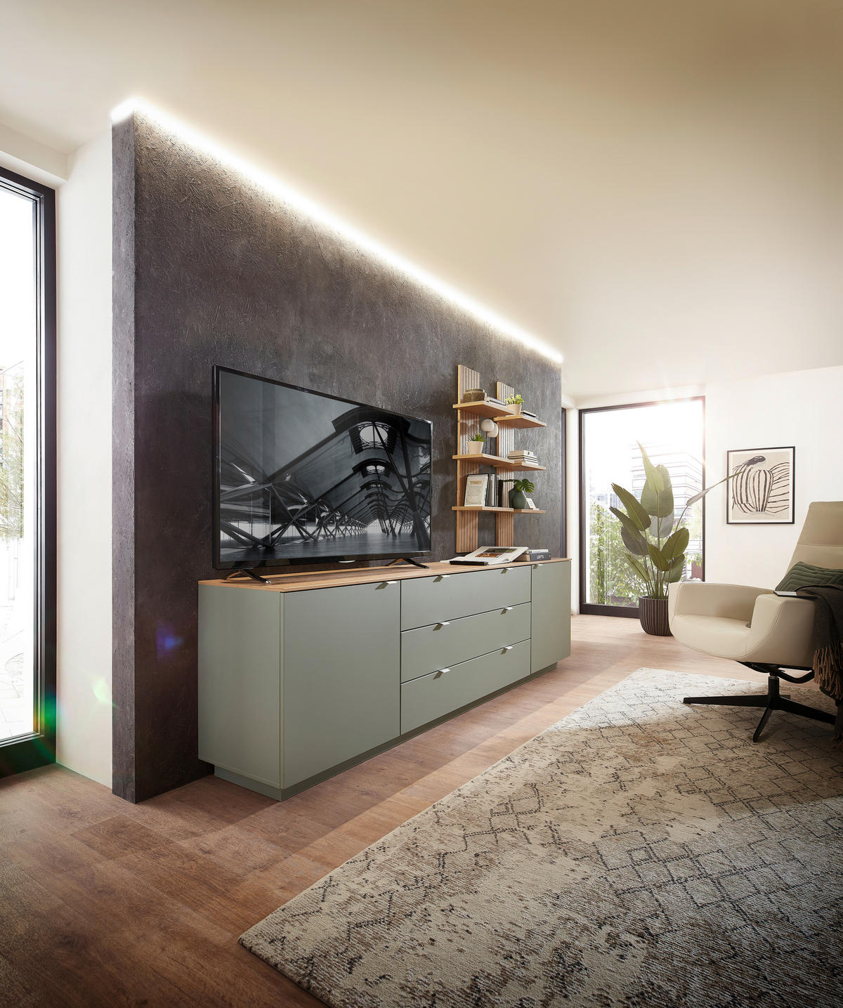Sideboard Core salbei Eiche Artisan Nachbildung B/H/T: ca. 240x77x44 cm Core - Eiche/salbei (240,00/77,00/44,00cm)