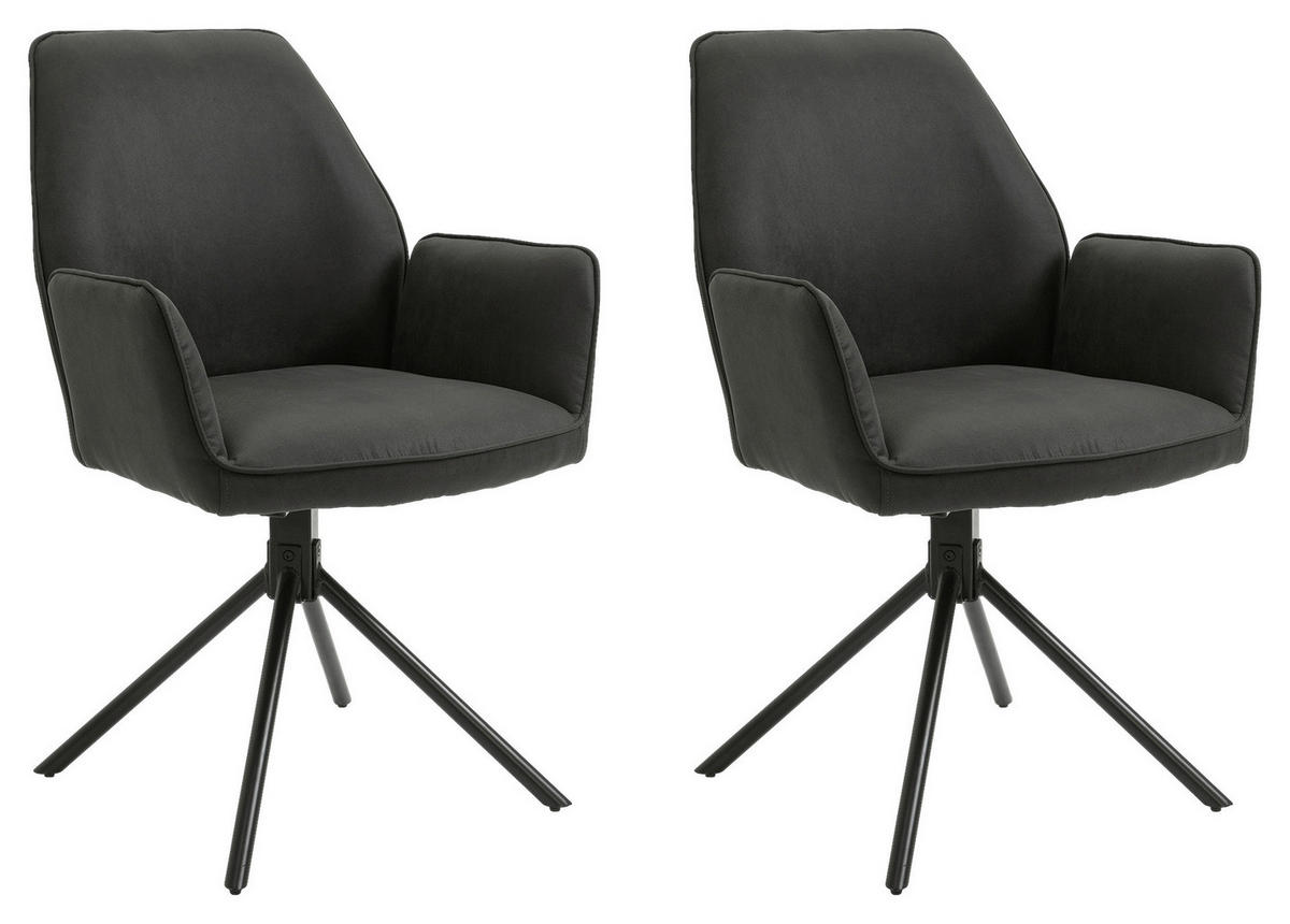 Stuhl BLAIR 2er-Set anthrazit Vintage schwarz Stoff Metall B/H/T: ca. 57x89x61 cm BLAIR 2er-Set - schwarz/anthrazit (57,00/89,00/61,00cm) - byLIVING