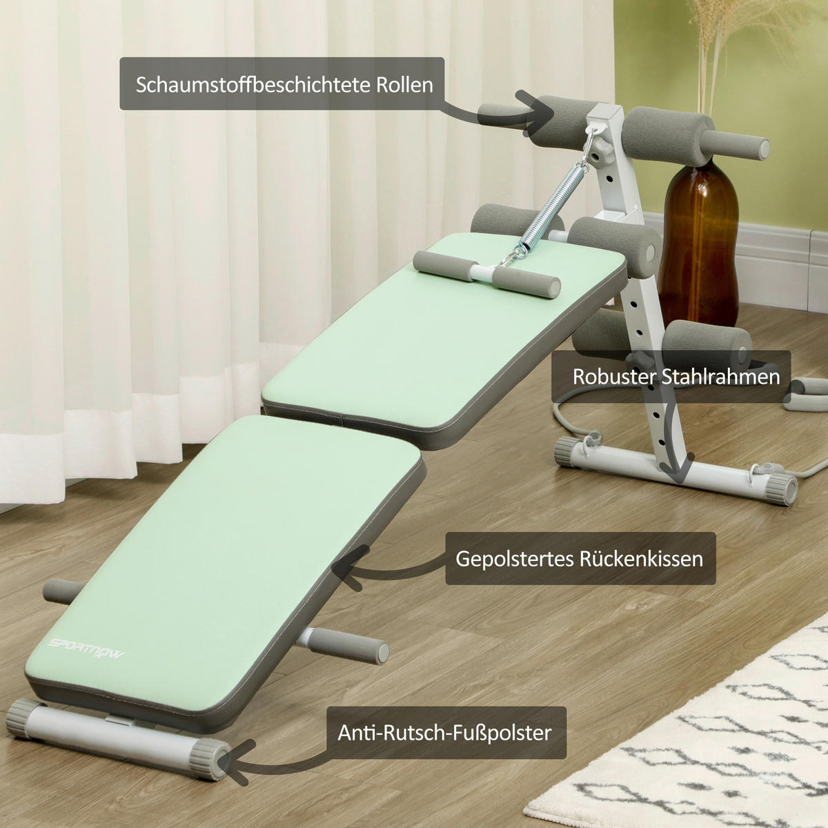 SPORTNOW Sit-Up-Bank grün Stahl B/H/L: ca. 137x66x51 cm Sit-up-Bank - grün (51,00/137,00/66,00cm) - SPORTNOW