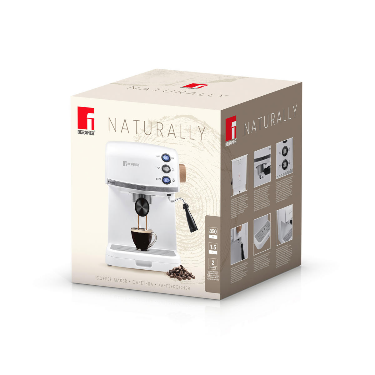 BERGNER Espressomaschine weiß Aluminium B/H/L: ca. 29,5x31x33,5 cm NATURALLY - weiß (33,50/29,50/31,00cm) - BERGNER