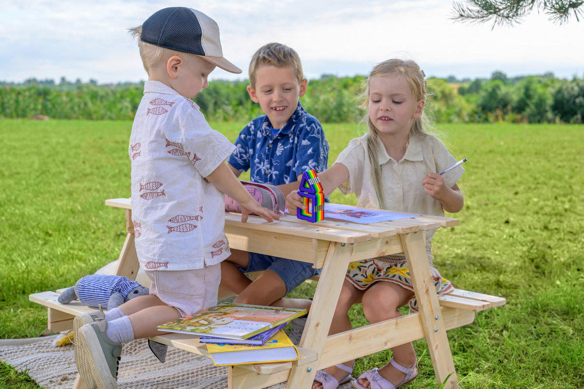 Timbela Kindersitzgarnitur M010 natur Holz B/H/L: ca. 90x50x90 cm M010 - natur (90,00/90,00/50,00cm) - Timbela