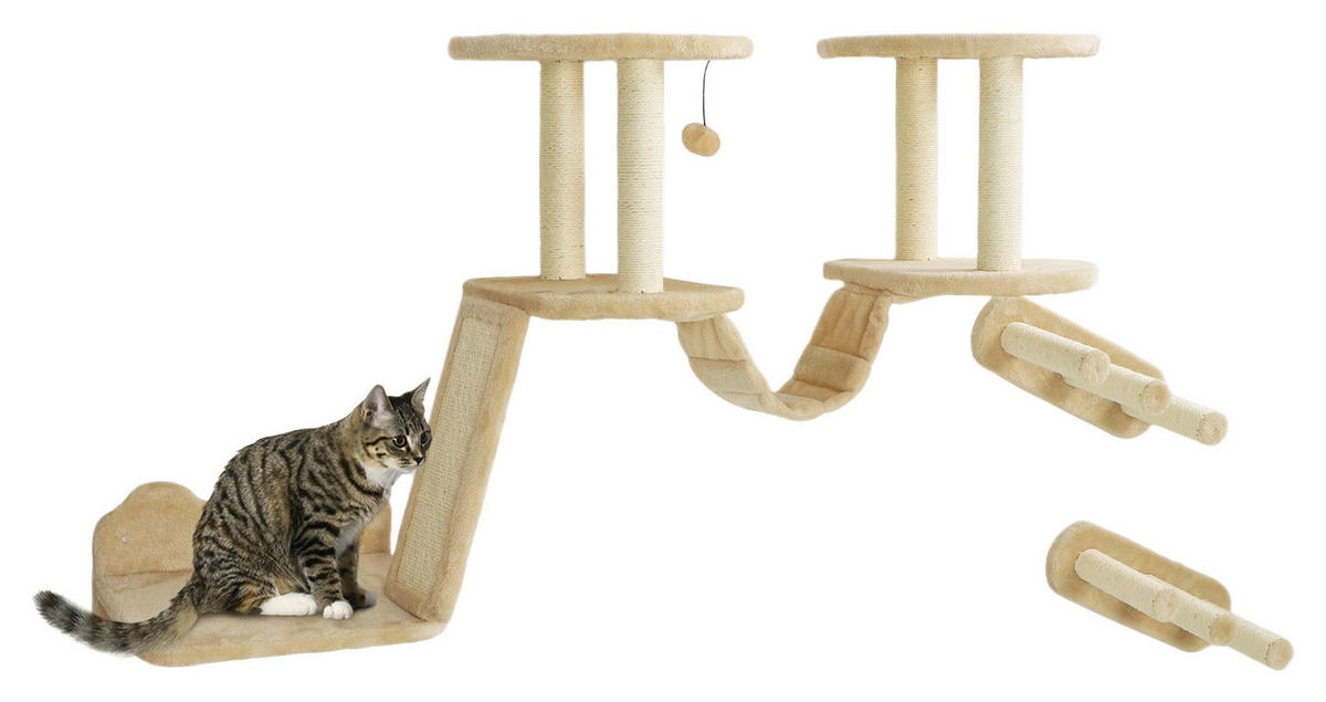 PawHut Katzen Kletterwand Set beige Spanplatte B/H/L: ca. 38,5x83x158 cm Katzen Kletterwand Set - beige (158,00/38,50/83,00cm) - PawHut