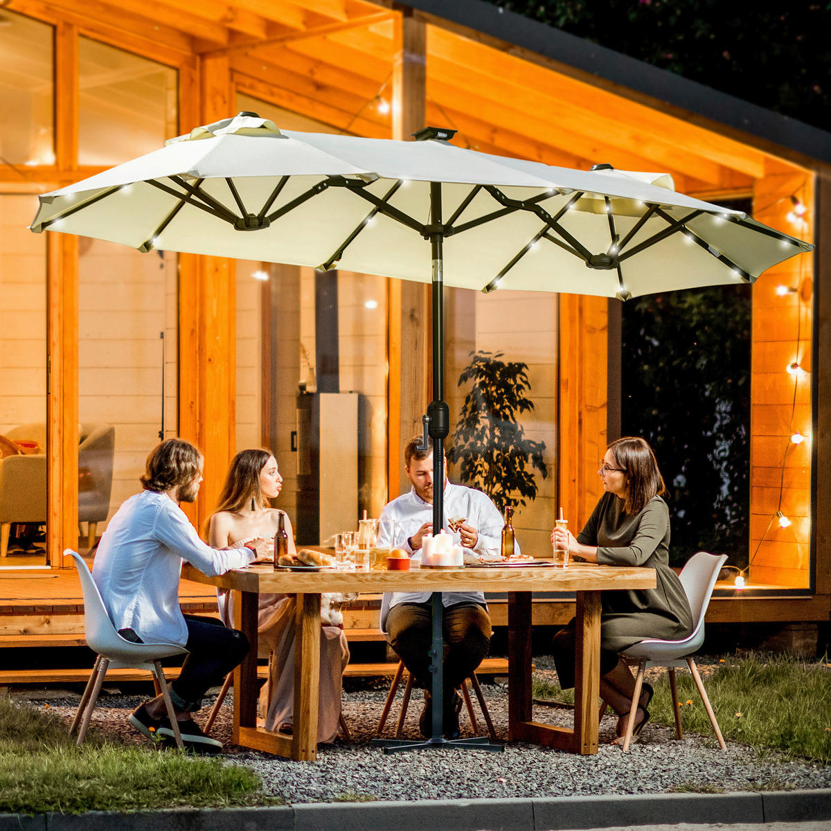 Outsunny Doppelseitiger Sonnenschirm beige Stahl B/H/L: ca. 150x219x295 cm Doppelseitiger_Sonnenschirm - beige (295,00/150,00/219,00cm) - Outsunny