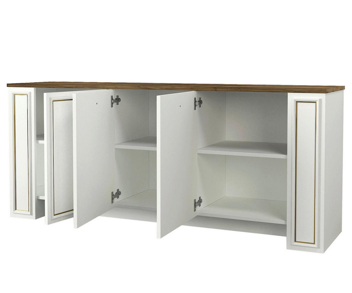 Sideboard Sansa weiß walnuss Nachbildung B/H/T: ca. 180x76x45 cm Sansa - weiß/walnuss (180,00/76,00/45,00cm) - moebel17