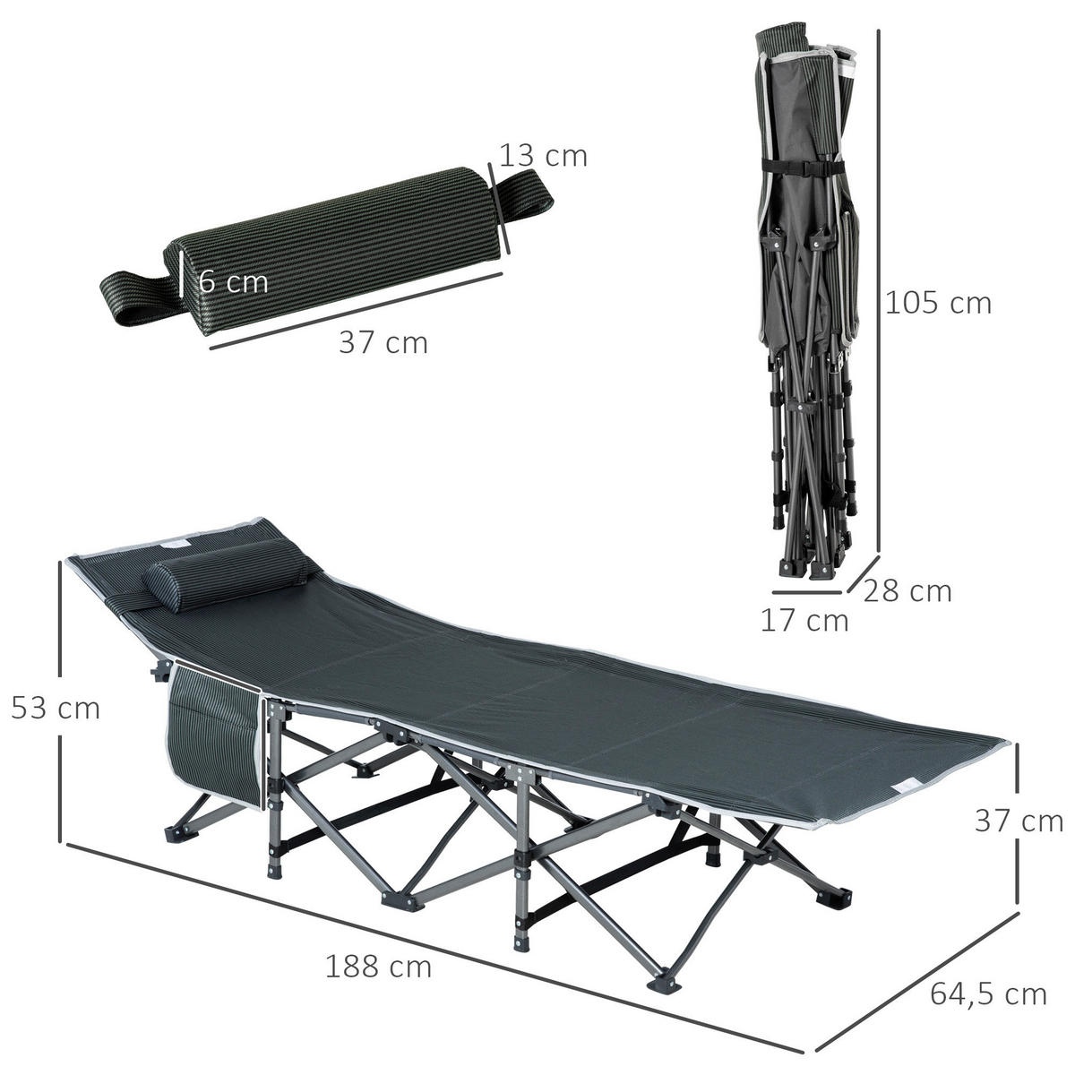 Outsunny Campingbett B/H/L: ca. 64,5x53x188 cm Campingbett - grau (188,00/64,50/53,00cm) - Outsunny