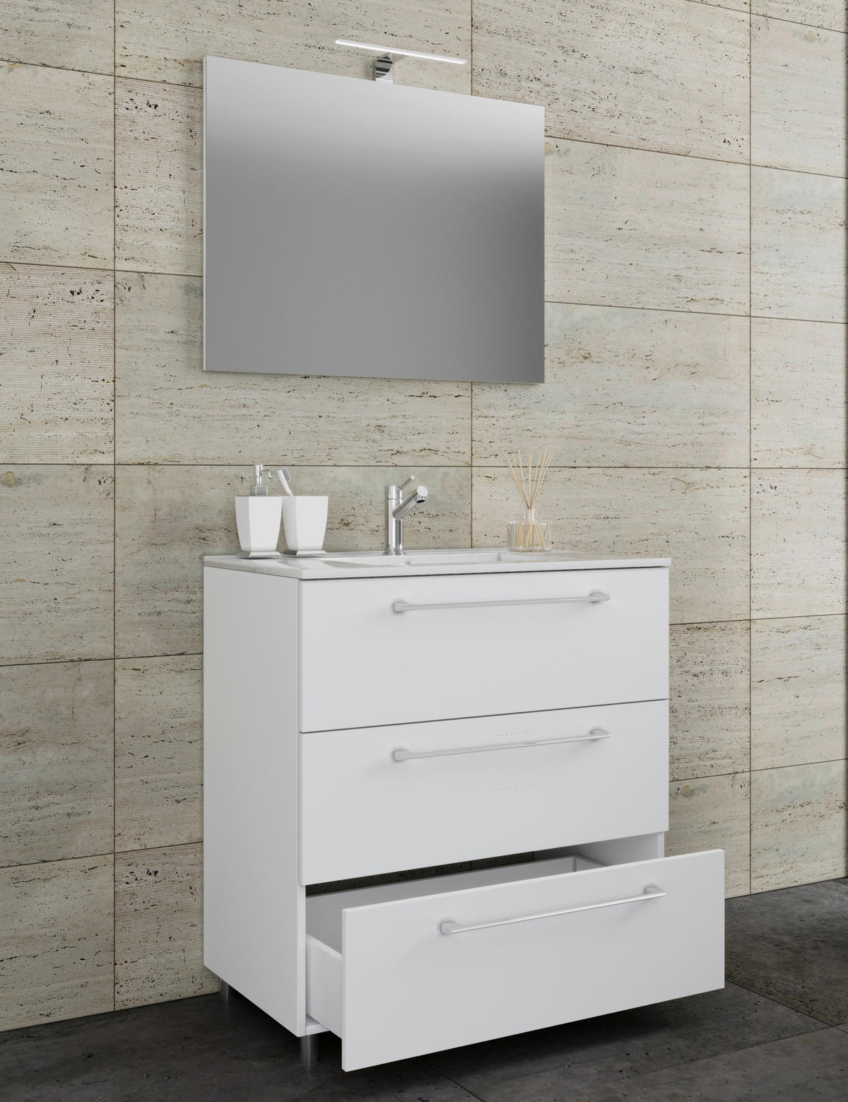 Waschplatz 3tlg-Schubo weiß B/H/T: ca. 60x86x46 cm 3tlg-Schubo - weiß (60,00/86,00/46,00cm) - VCM Möbel