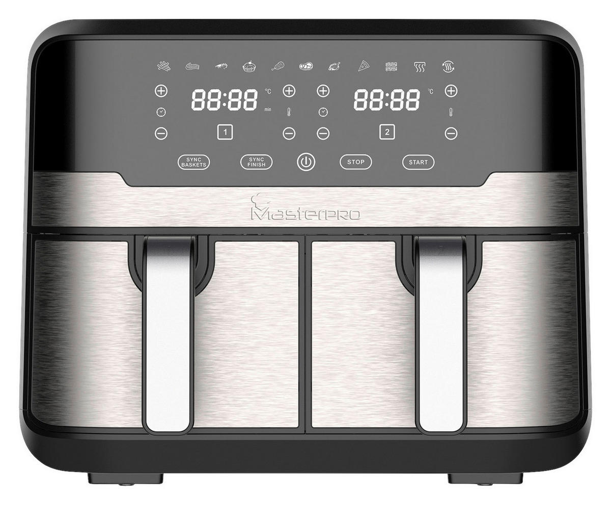 MASTERPRO Heißluftfritteuse Doppelbehälter BGMP-9178-BK silber Metall B/H/T: ca. 45x35,5x38 cm ca. 9 l Rocket duo 900 BGMP-9178-BK - schwarz/silber (45,00/35,50/38,00cm) - MASTERPRO