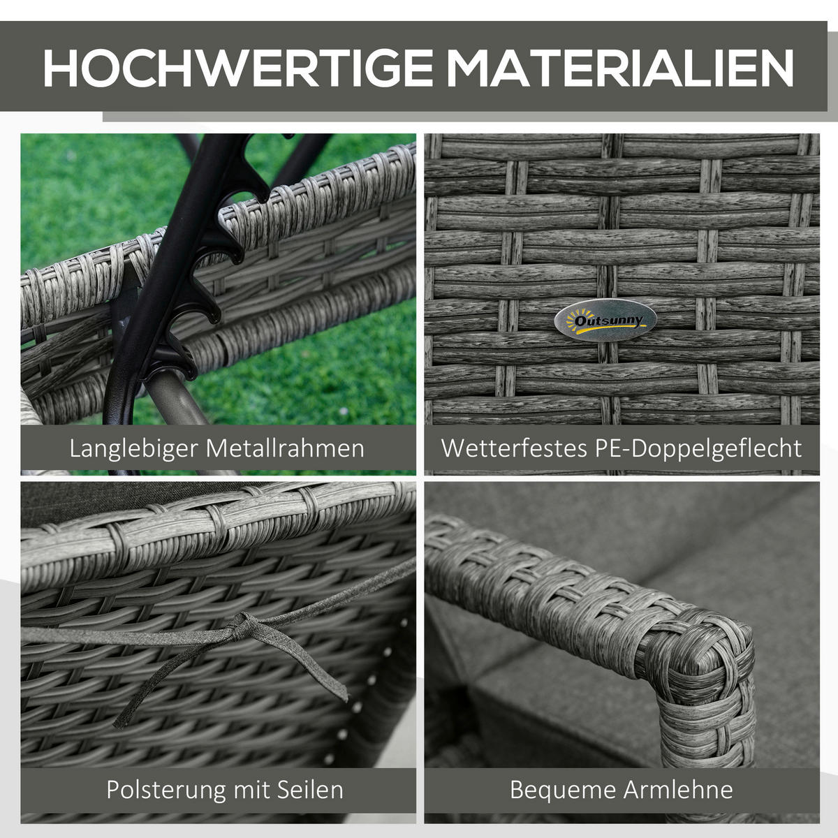 Outsunny Gartenliege grau Polypropylen B/H/L: ca. 62,5x192x52,5 cm Liegestuhl - grau (52,50/62,50/192,00cm) - Outsunny