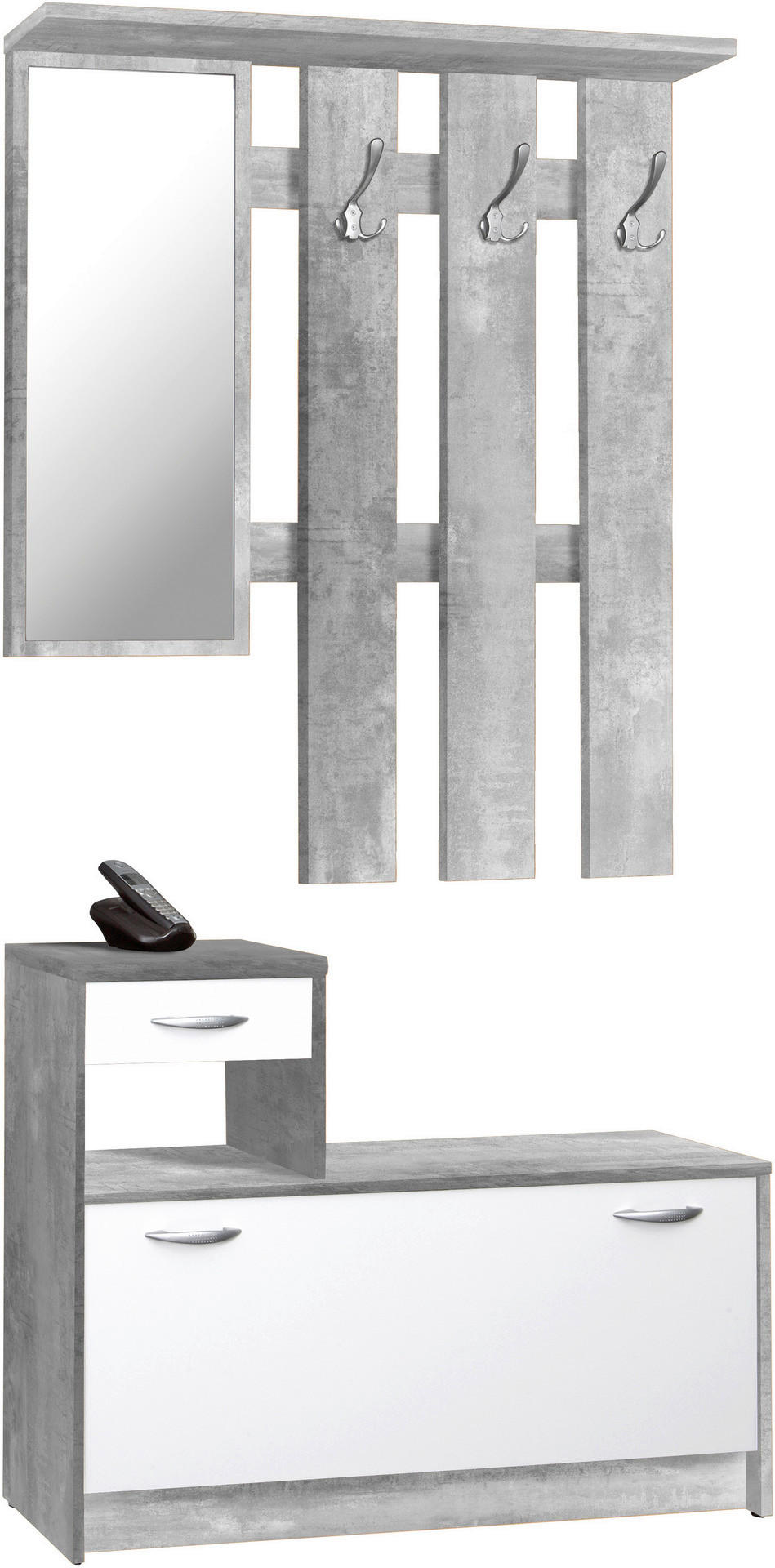 Garderobe Rudolf Beton Optik weiß B/H/T: ca. 100x180x25 cm Rudolf - weiß (100,00/180,00/25,00cm)