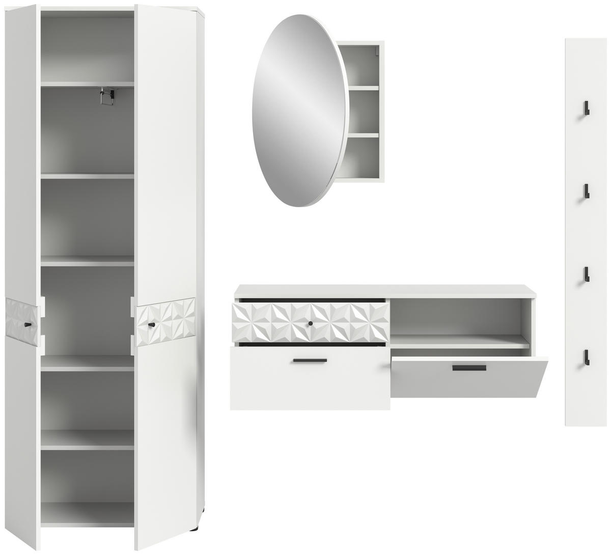 Garderobe Prisma weiß weiß Hochglanz B/H/T: ca. 226x192x34 cm Prisma - weiß (226,00/192,00/34,00cm) - xonox.home