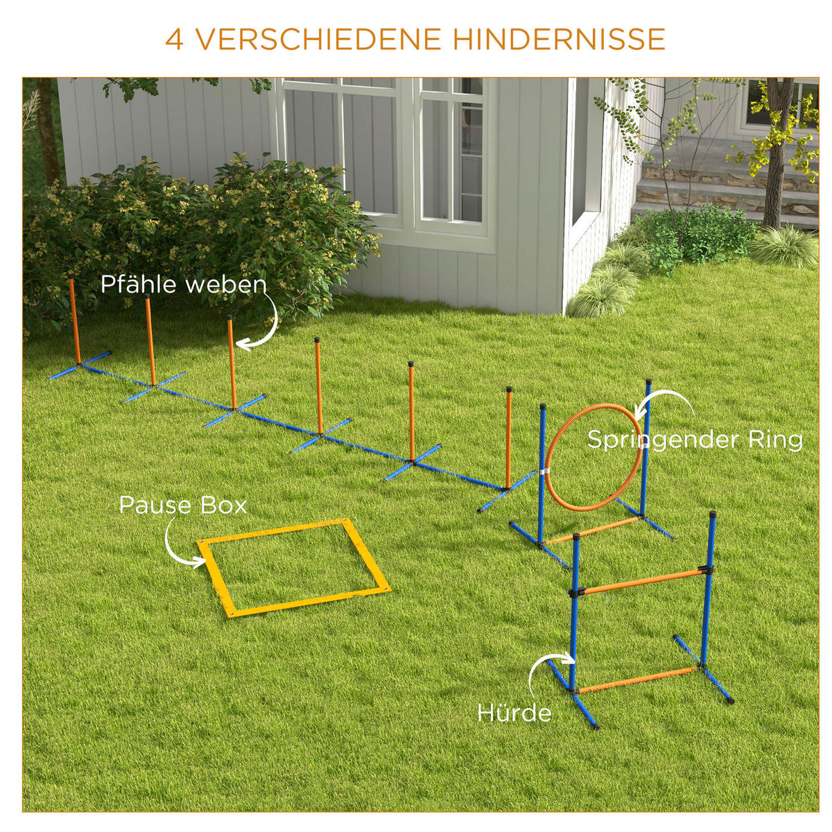 PawHut Hunde-Agility-Set orange Polyester-Mischgewebe B/H/L: ca. 66x69x352 cm Hunde-Agility-Set - blau/orange (352,00/66,00/69,00cm) - PawHut