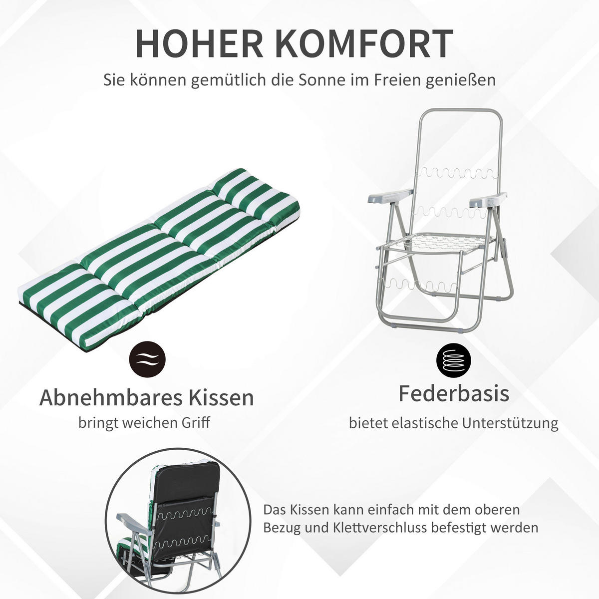 Outsunny Gartenliege weiß Stahl B/H/L: ca. 75x102x60 cm Gartenliege - weiß/grün (60,00/75,00/102,00cm) - Outsunny