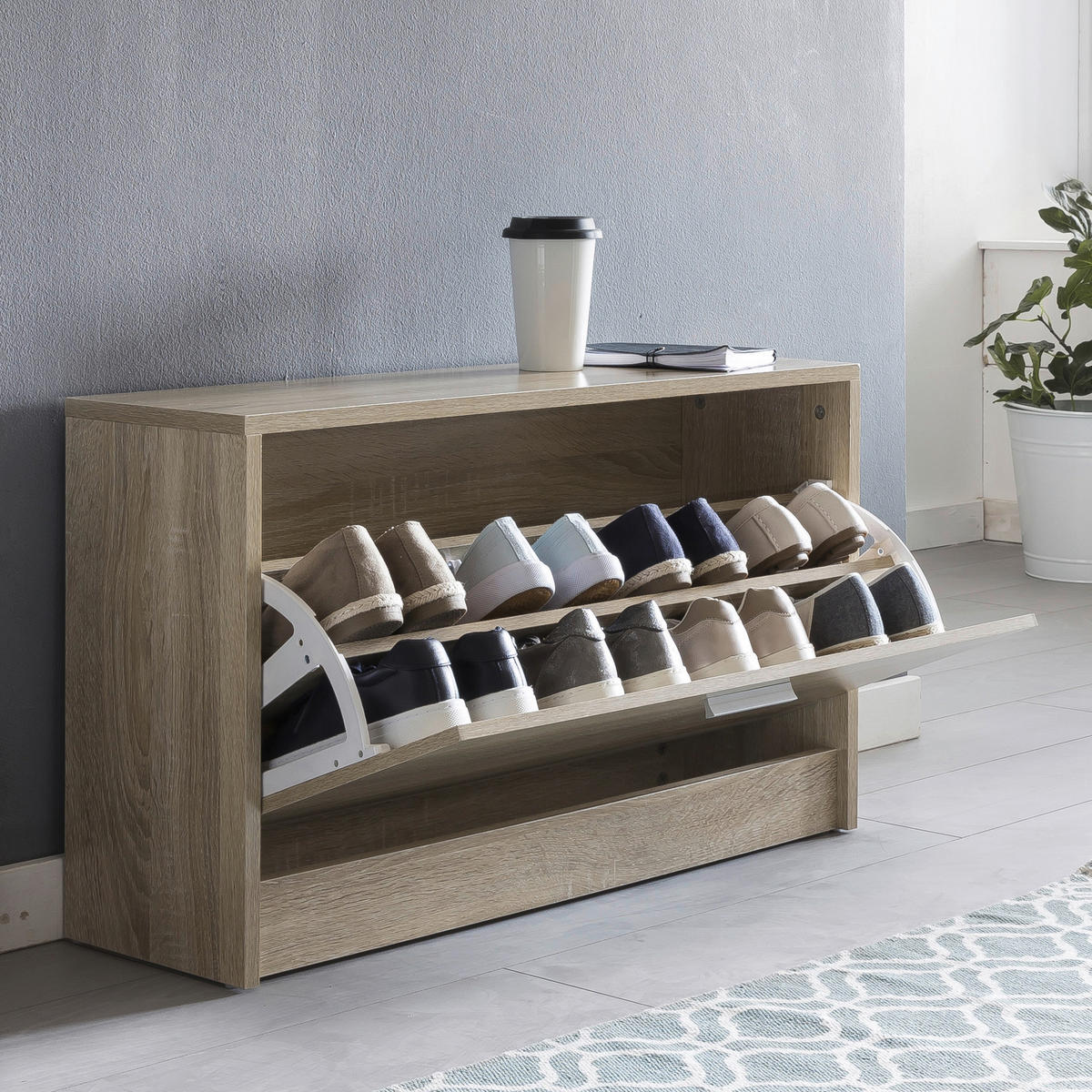 Schuhbank Eiche Sonoma Nachbildung B/H/T: ca. 80x47x24 cm Schuhbank - Eiche (80,00/47,00/24,00cm) - Wohnling