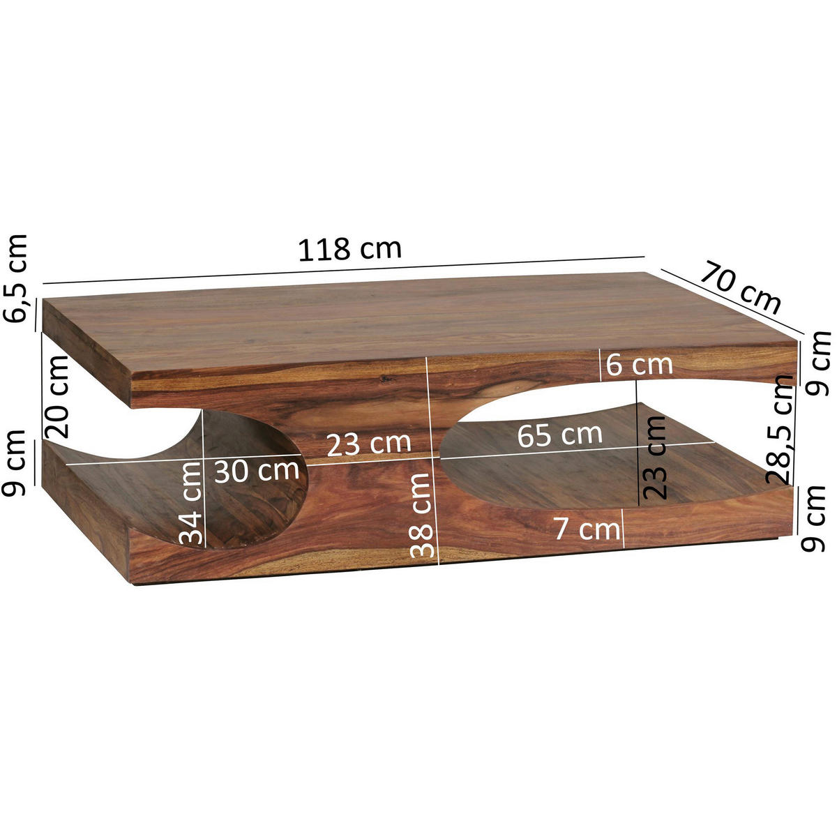 Couchtisch braun B/H/T: ca. 118x38x70 cm Couchtisch - braun (118,00/38,00/70,00cm) - Wohnling