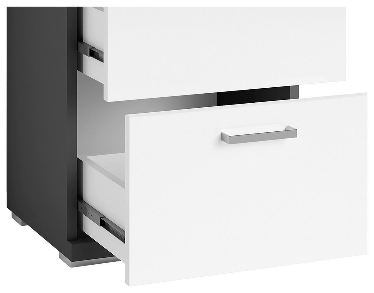 Schrank NEBRASKA anthrazit weiß Lack Hochglanz silber verchromt B/H/T: ca. 35,5x74x31,5 cm NEBRASKA - weiß/anthrazit (35,50/74,00/31,50cm) - byLIVING