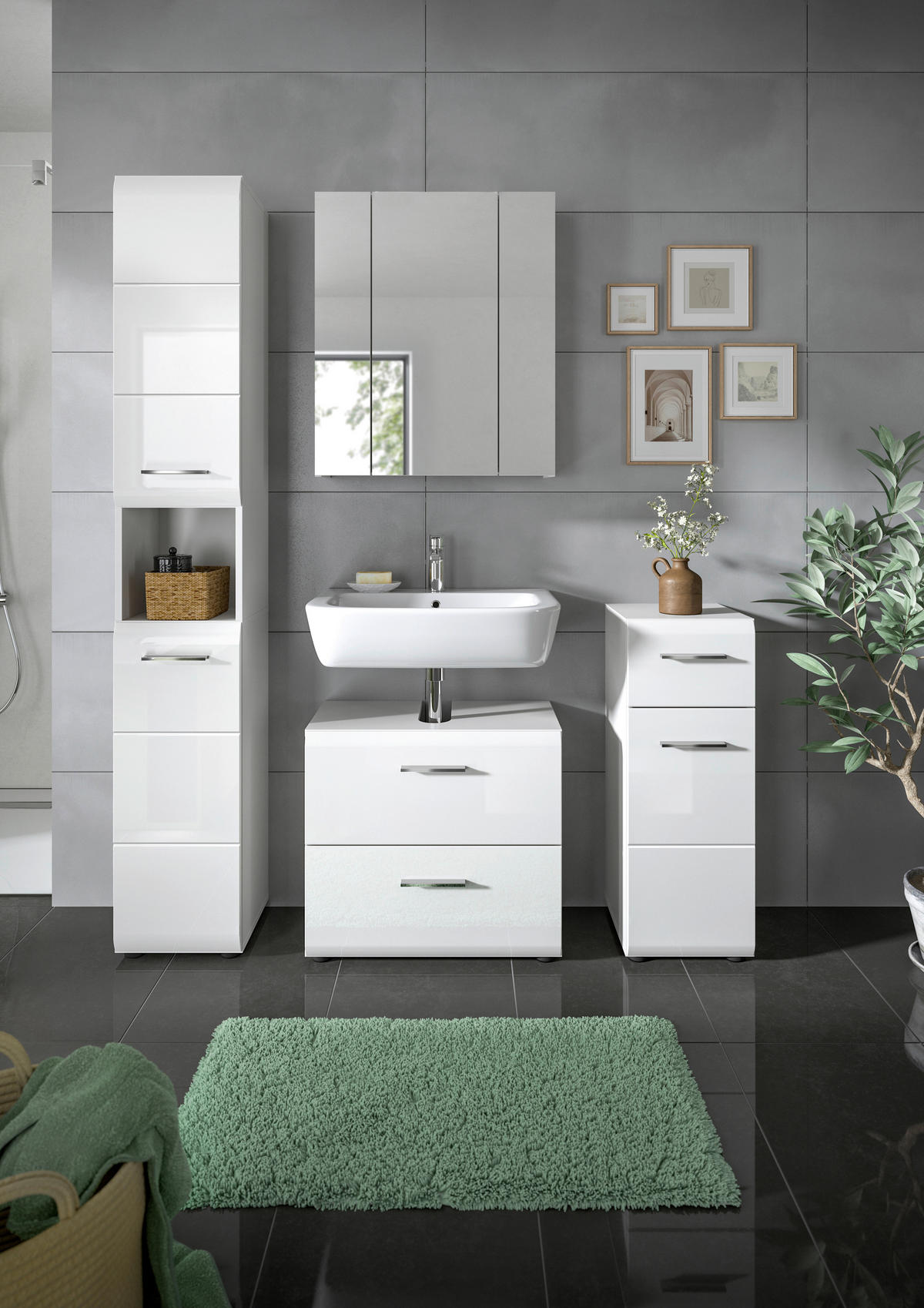 Badezimmer-Set Ice weiß weiß Hochglanz B/H/T: ca. 150x185x30 cm Ice - weiß (150,00/185,00/30,00cm) - xonox.home