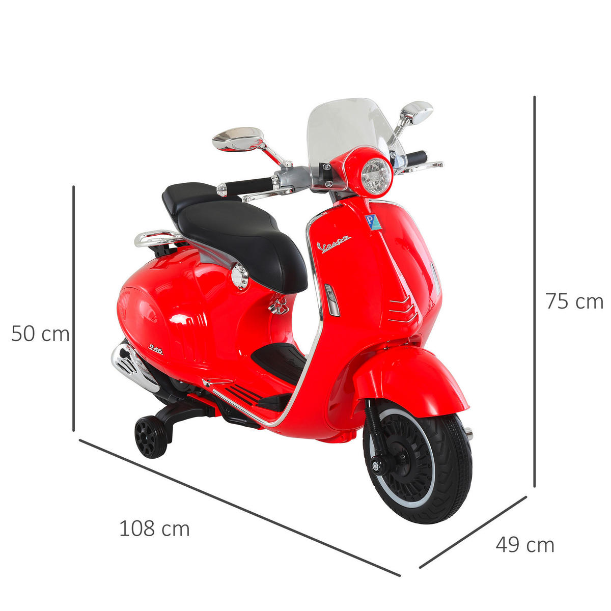 HOMCOM Kinder-Elektro-Motorrad rot B/H/L: ca. 49x75x108 cm Elektrisches_Kindermotorrad - rot (108,00/49,00/75,00cm) - HOMCOM