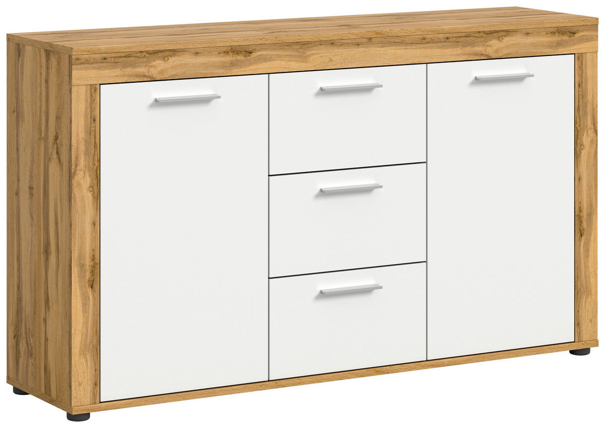 Sideboard Jam Eiche Wotan Nachbildung weiß B/H/T: ca. 125x80x35 cm Jam - Eiche/weiß (125,00/80,00/35,00cm) - xonox.home