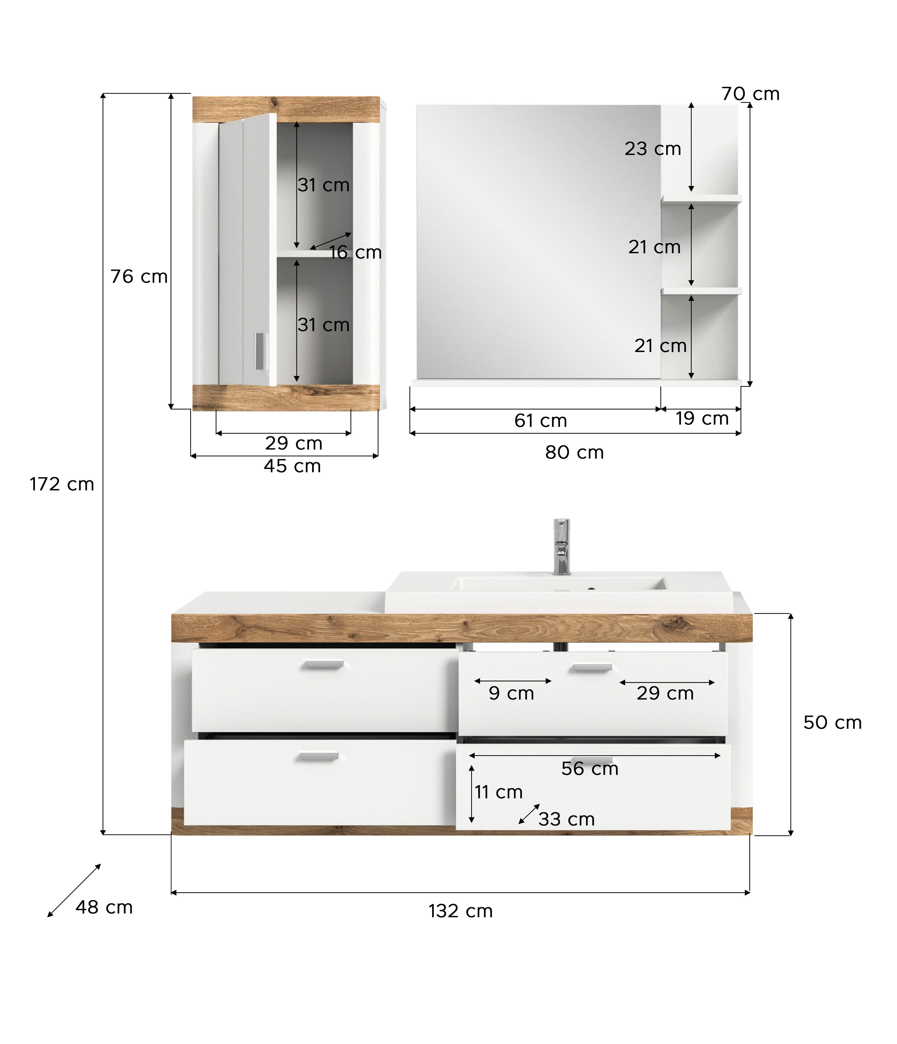 Badezimmer-Set LAREDO B/H/T: ca. 132x172x48 cm LAREDO - (132,00/172,00/48,00cm) - xonox.home