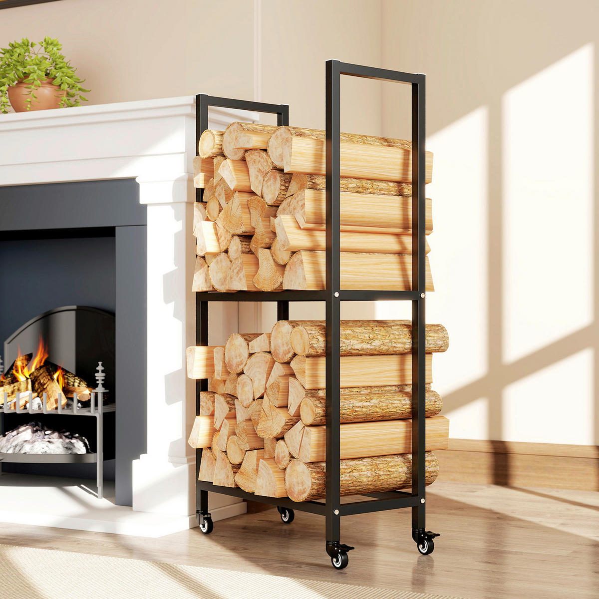 Outsunny Kaminholzregal schwarz B/H/L: ca. 30x119x60 cm Kaminholzregal - schwarz (60,00/30,00/119,00cm) - Outsunny