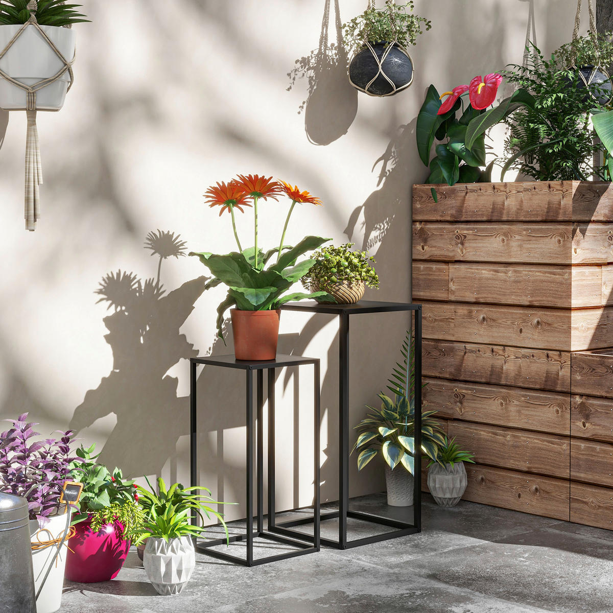 Outsunny Blumenständer schwarz Stahl B/H/L: ca. 31x65x31 cm Blumenständer - schwarz (31,00/31,00/65,00cm) - Outsunny