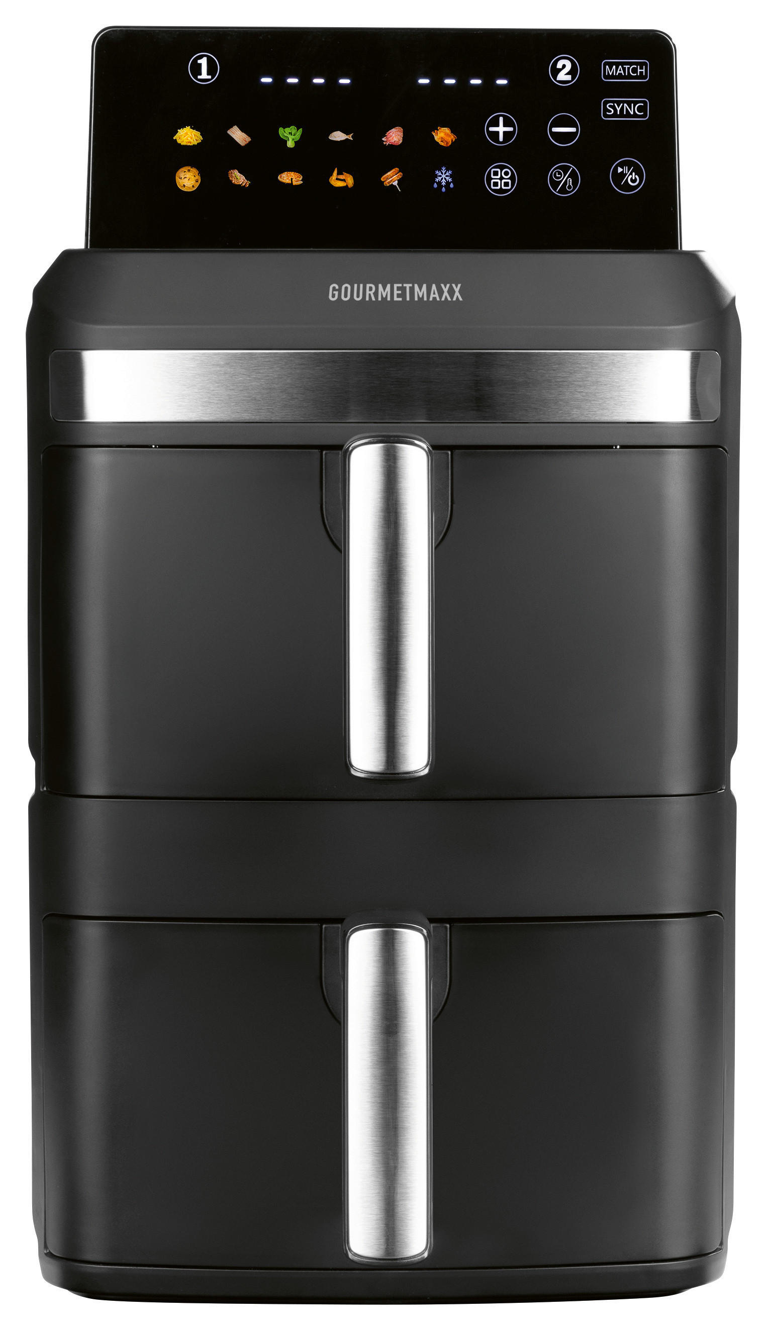 GOURMETmaxx Heißluftfritteuse Doppel-Heißluftfritteuse 16818 - schwarz (33,00/41,00/49,00cm) - GOURMETmaxx