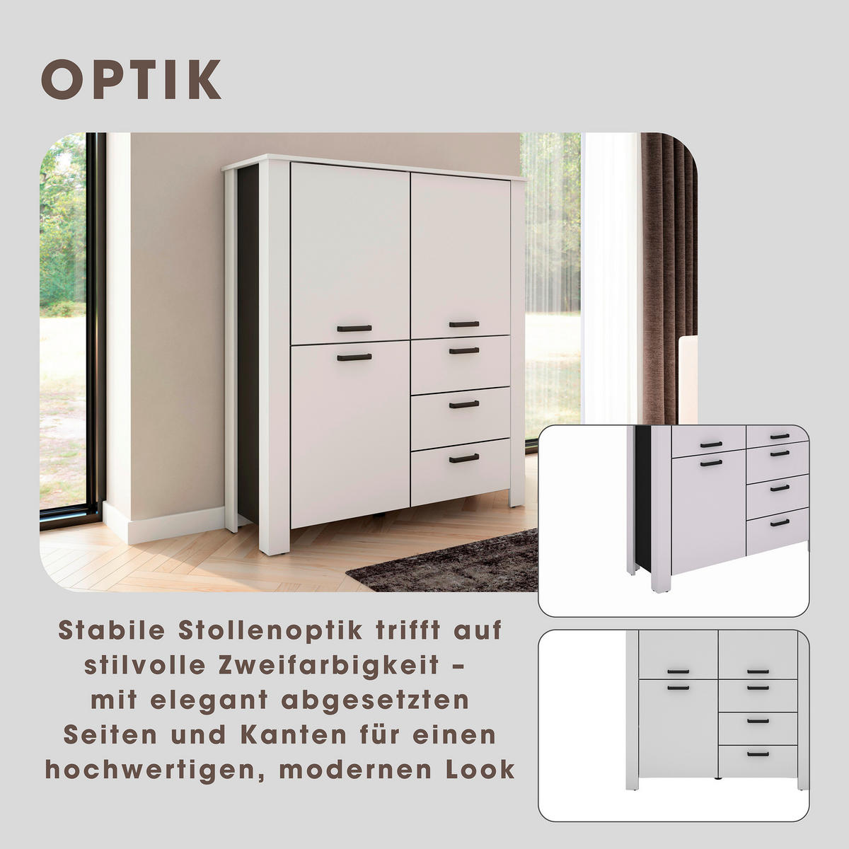 Highboard FARO weiß schwarz B/H/T: ca. 120x137x40 cm FARO - weiß/schwarz (120,00/137,00/40,00cm) - byLIVING
