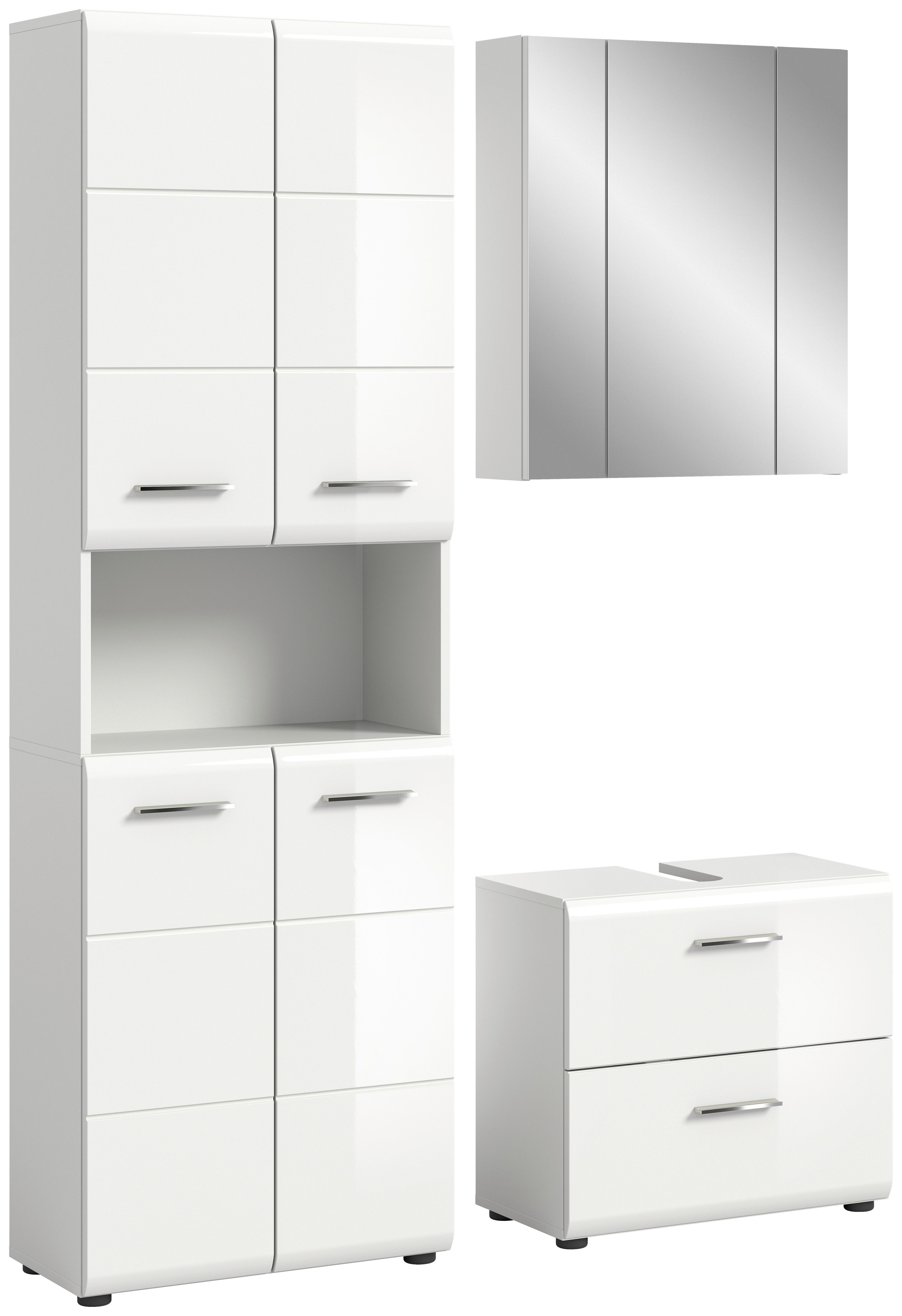Badezimmer-Set ICE weiß weiß Hochglanz B/H/T: ca. 135x190x32 cm ICE - weiß (135,00/190,00/32,00cm) - xonox.home