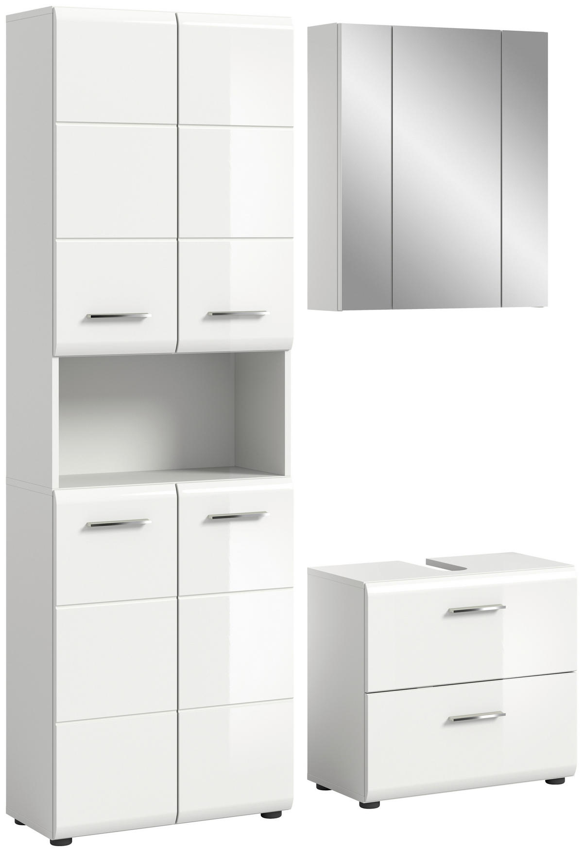 Badezimmer-Set ICE weiß weiß Hochglanz B/H/T: ca. 135x190x32 cm ICE - weiß (135,00/190,00/32,00cm) - xonox.home