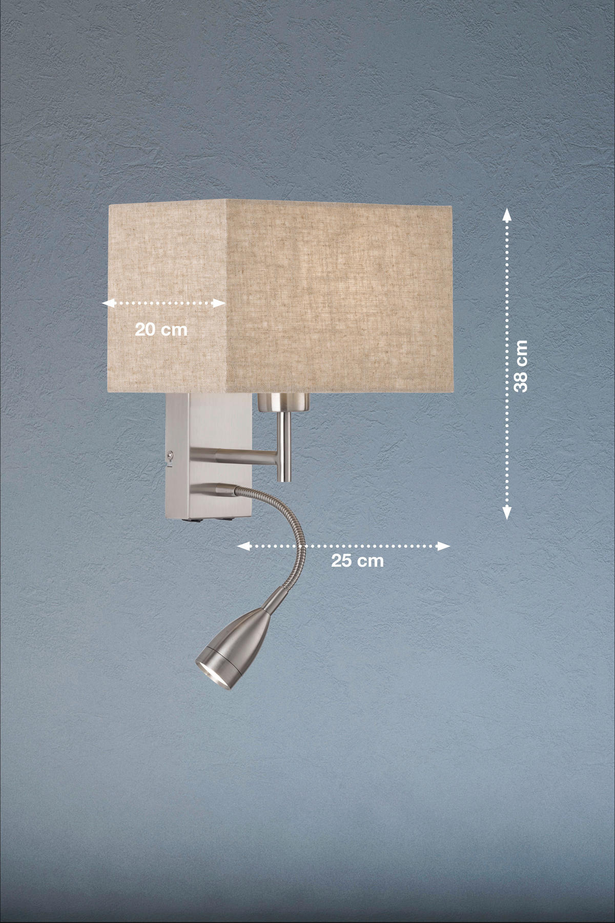 Fischer & Honsel LED-Wandleuchte 30320 sand nickel matt Leinen Metall B/H/T: ca. 25x38x20 cm E27 1 Brennstellen Dream - sand/nickel matt (25,00/38,00/20,00cm) - Fischer & Honsel
