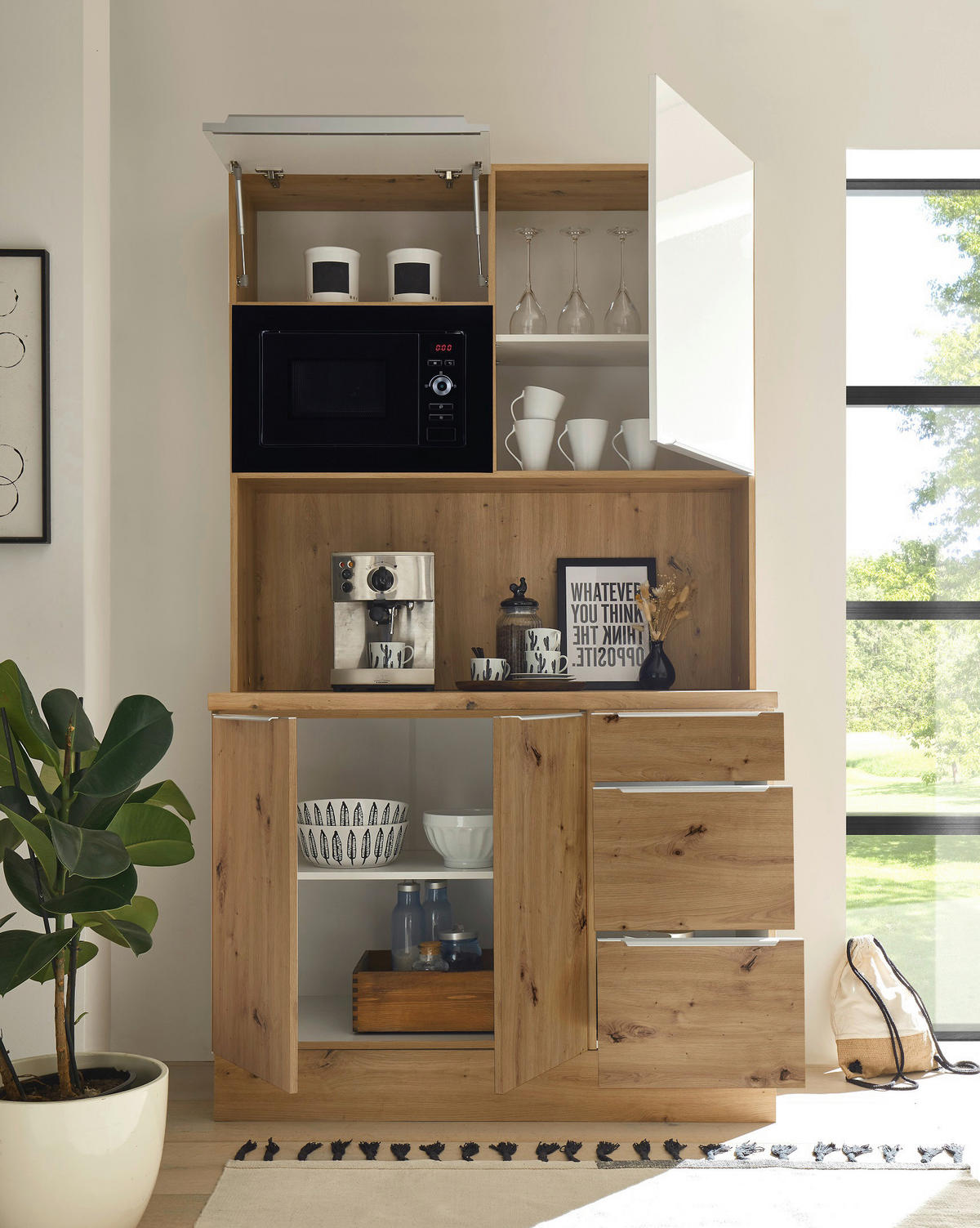 Respekta Küchenbuffet Marleen weiß Hochglanz B/H/T: ca. 120x211x60 cm Marleen - Eiche/weiß (120,00/211,00/60,00cm) - Respekta