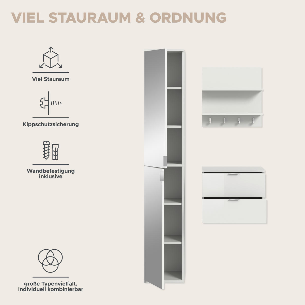 Garderobe PROJEKT X weiß weiß Hochglanz B/H/T: ca. 82x191x37 cm PROJEKT X - weiß (82,00/191,00/37,00cm) - xonox.home