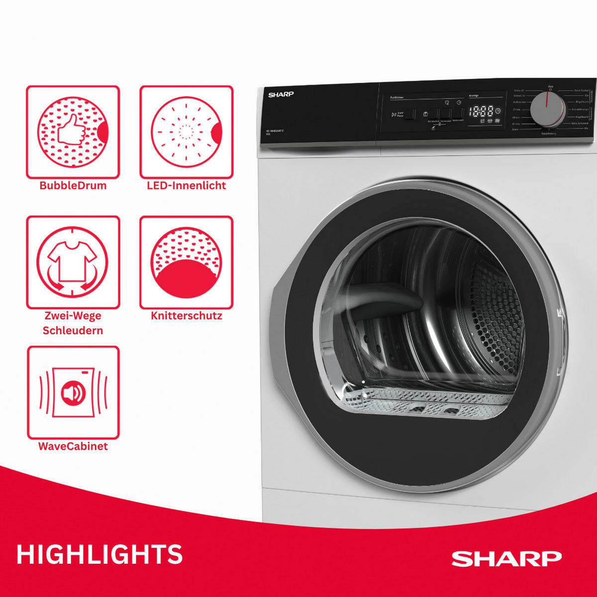 Sharp Wärmepumpentrockner KD-NHA8S6GW1D-DE Wärmepumpentrockner KD-NHA8S6GW1DDE - weiß (59,60/84,60/60,90cm) - Sharp