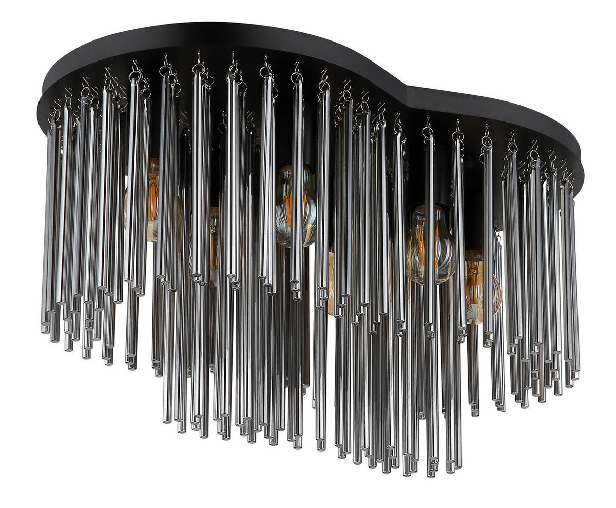 GLOBO Deckenleuchte mattschwarz Rauch Metall Glas B/H/T/L: ca. 35x34,5x60x60 cm E27 6 Brennstellen Gorley - mattschwarz/Rauch (60,00/35,00/34,50cm) - GLOBO