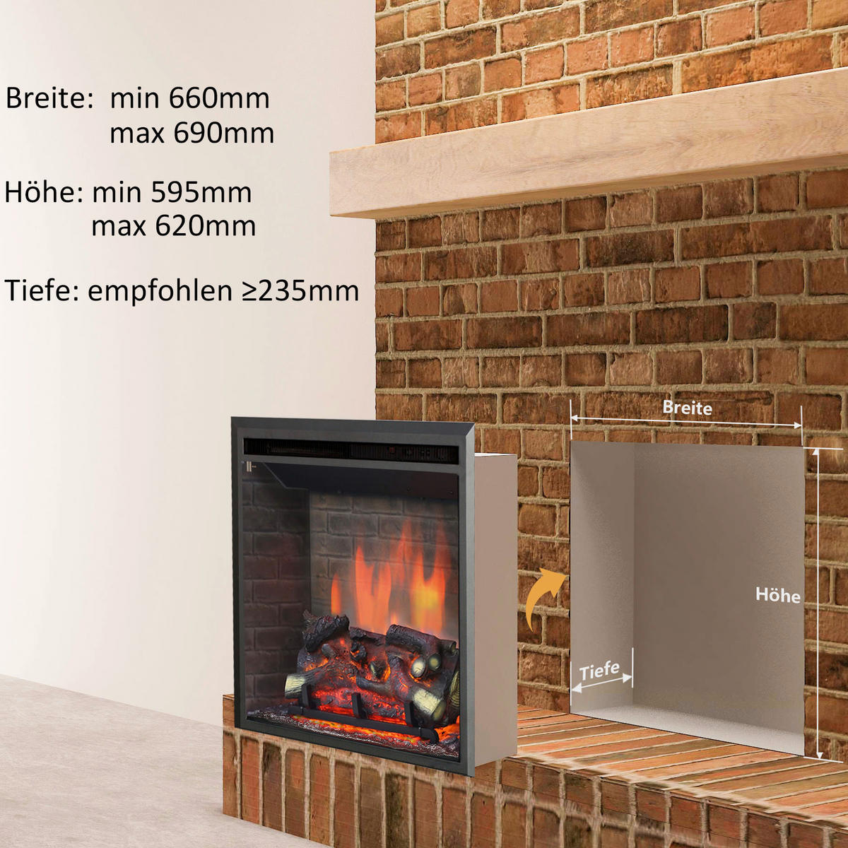 Balderia Einbaukamin Calida schwarz B/H/T: ca. 62,5x71x22,3 cm Elekt.-Kamin Calida 26" EF43C - schwarz (62,50/71,00/22,30cm) - Balderia